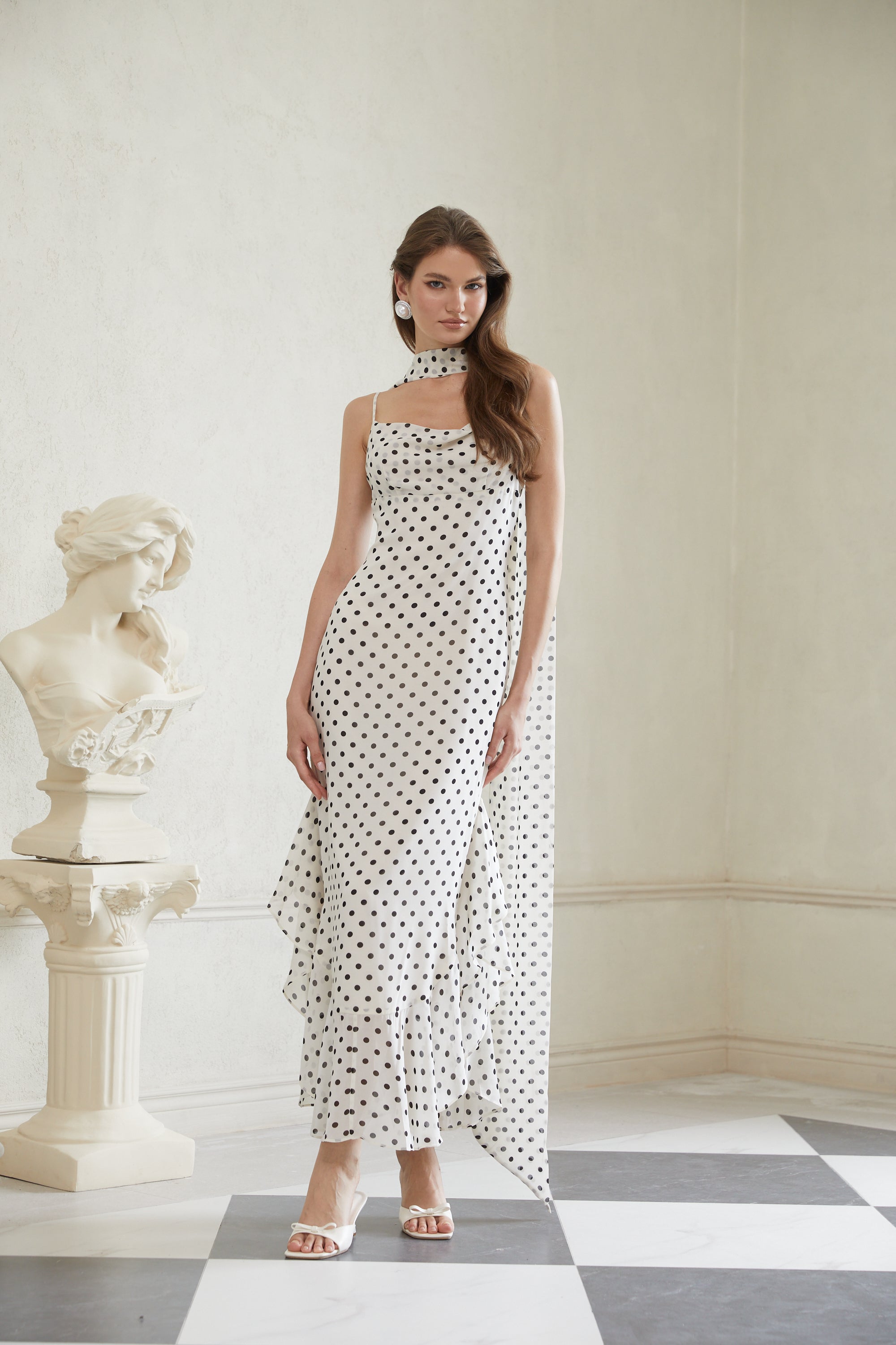 Rhea White Polka Dot Ruffled Maxi Dress