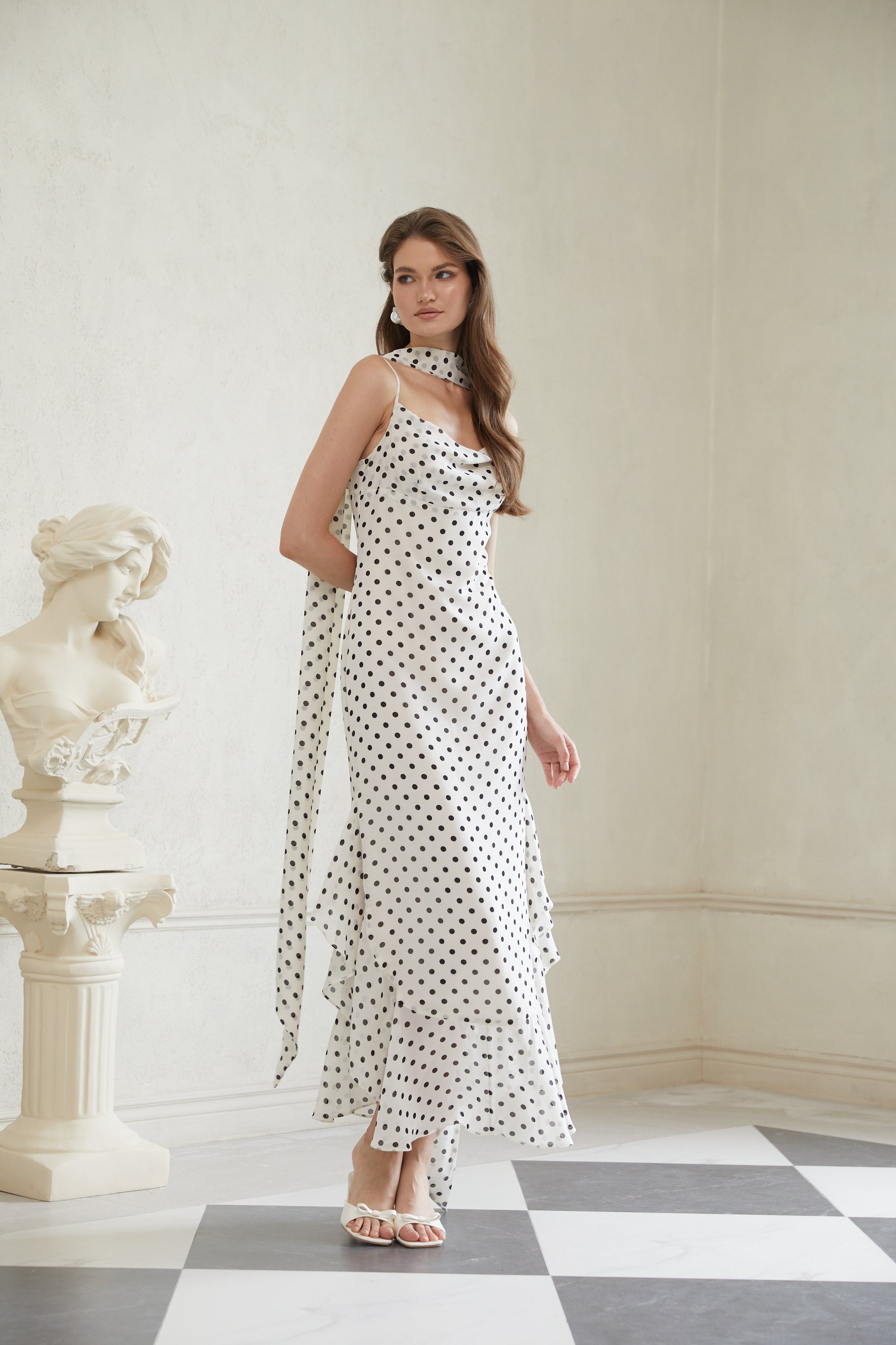 Rhea White Polka Dot Ruffled Maxi Dress