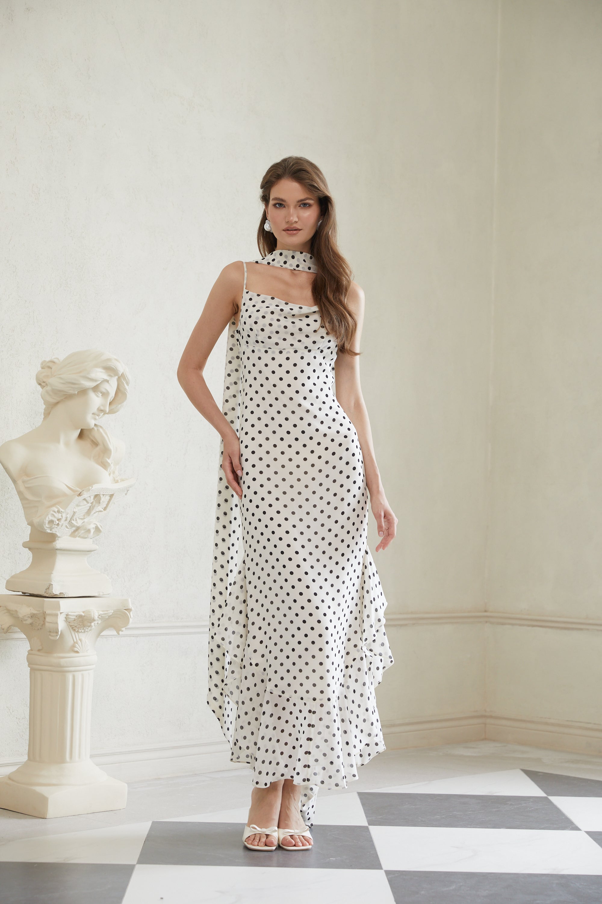Rhea White Polka Dot Ruffled Maxi Dress