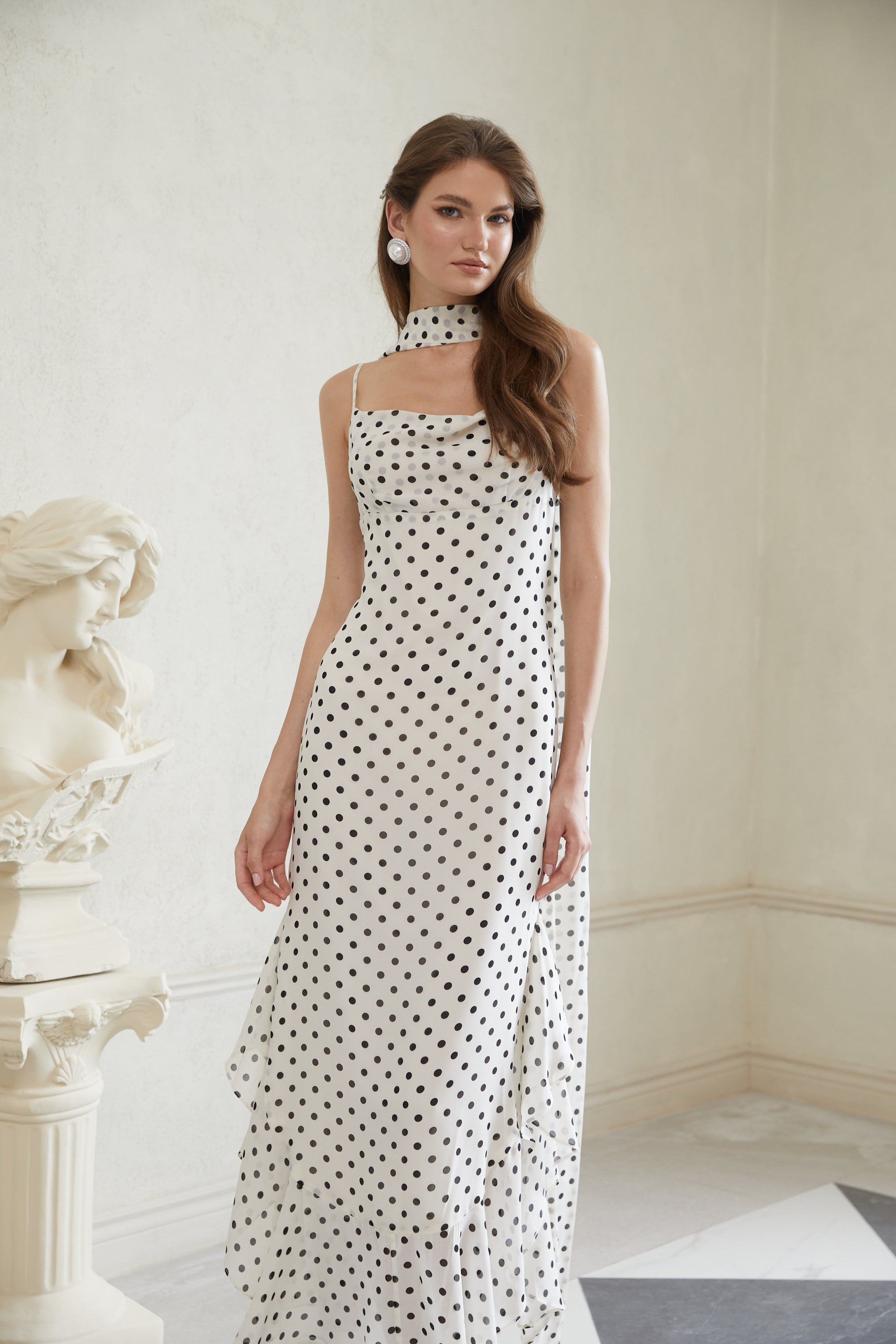 Rhea White Polka Dot Ruffled Maxi Dress