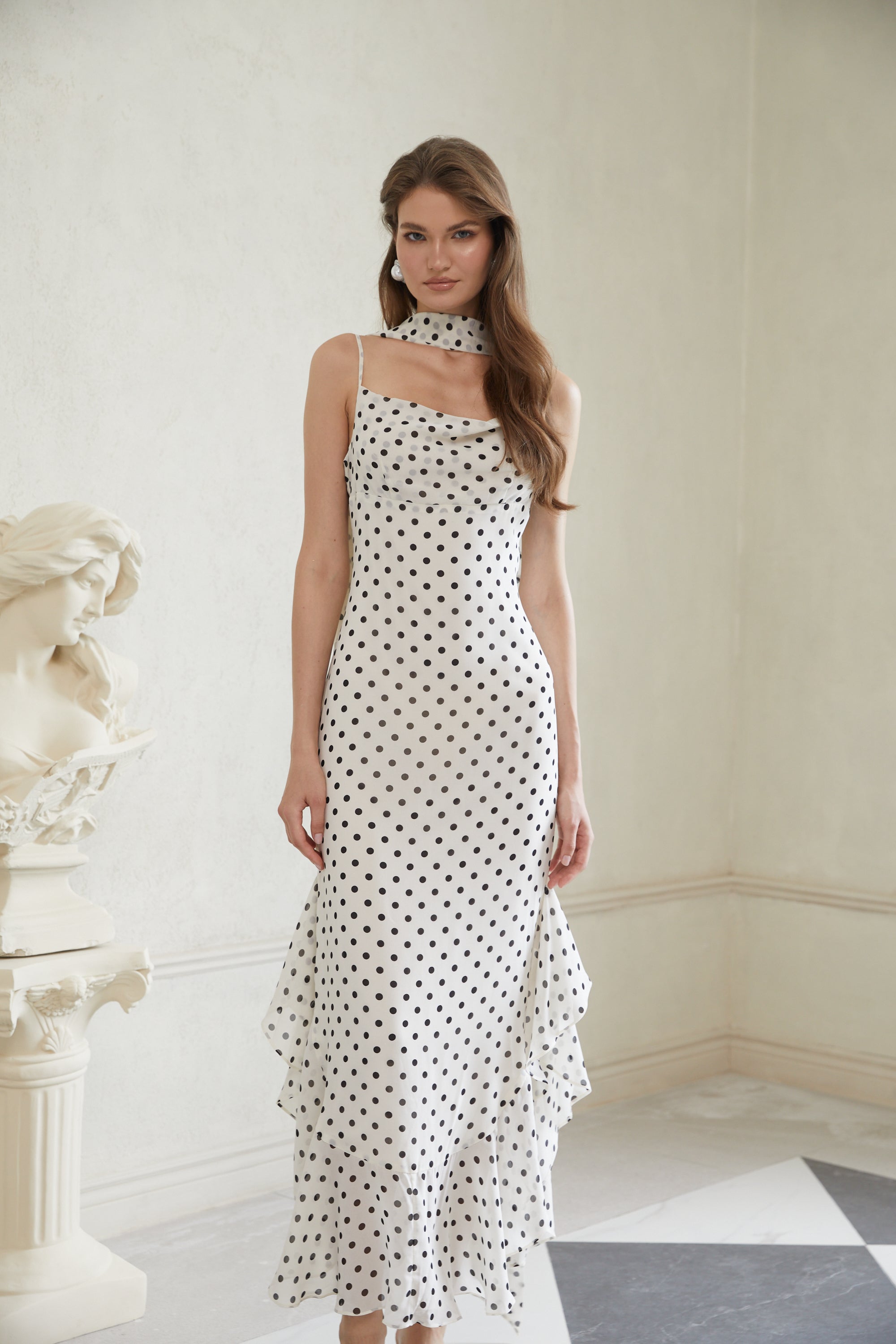 Rhea White Polka Dot Ruffled Maxi Dress