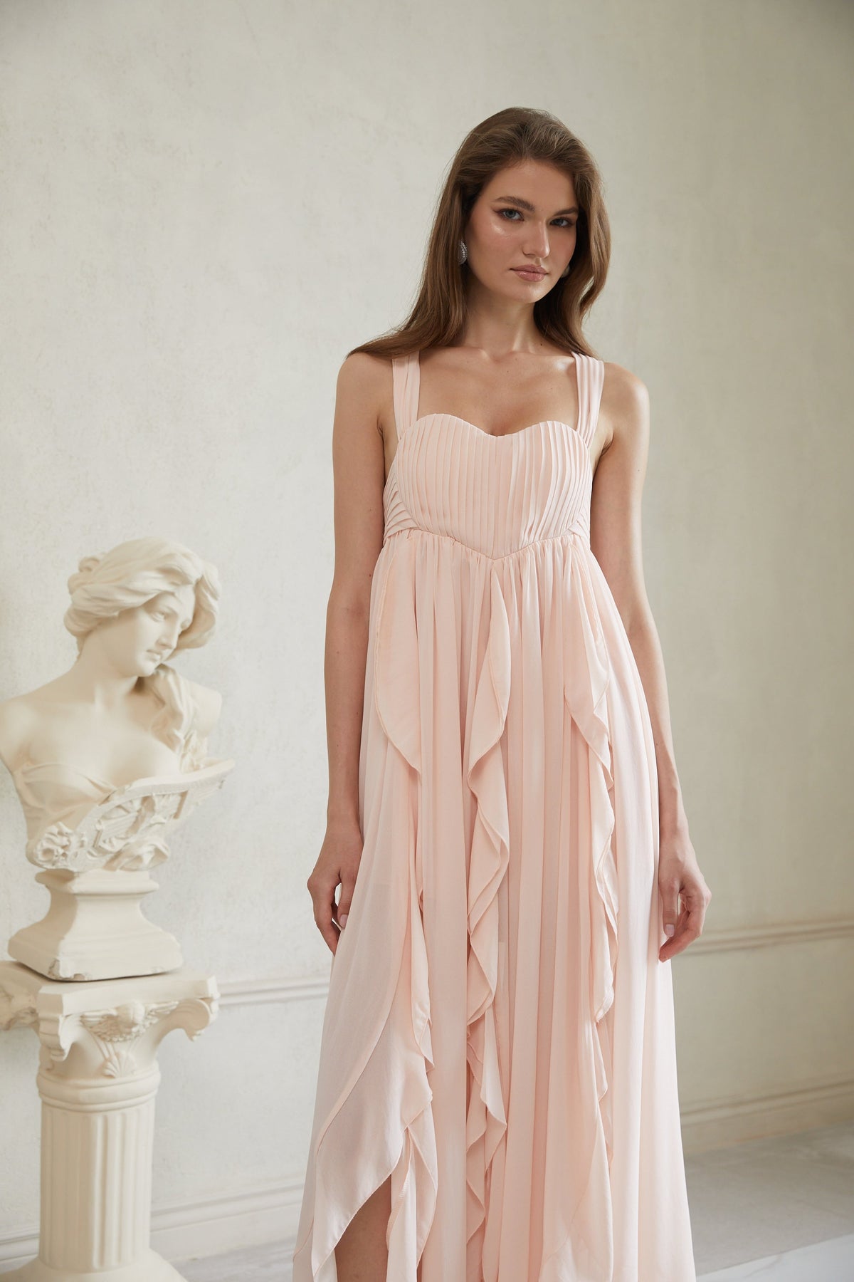 Eos Pink Ruffled Chiffon Maxi Dress (Final Sale)