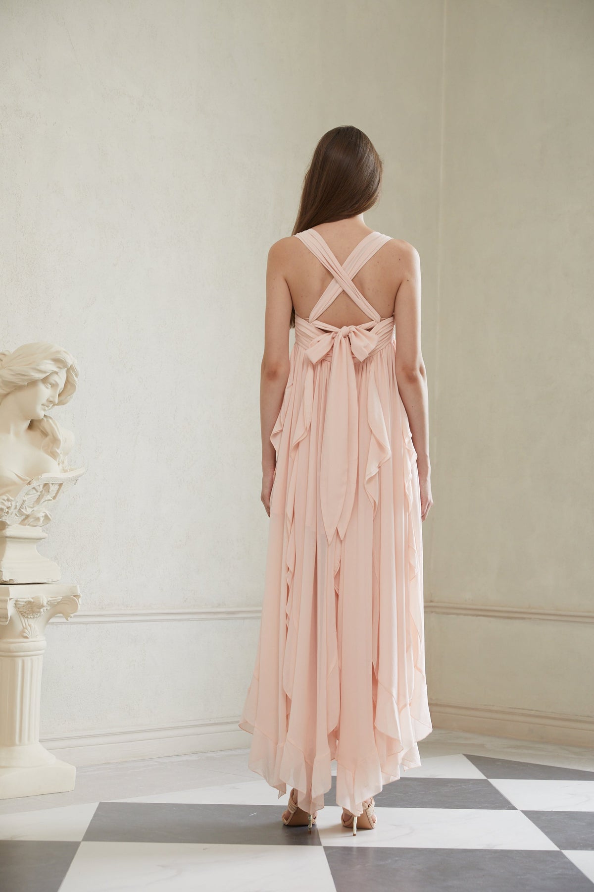 Eos Pink Ruffled Chiffon Maxi Dress