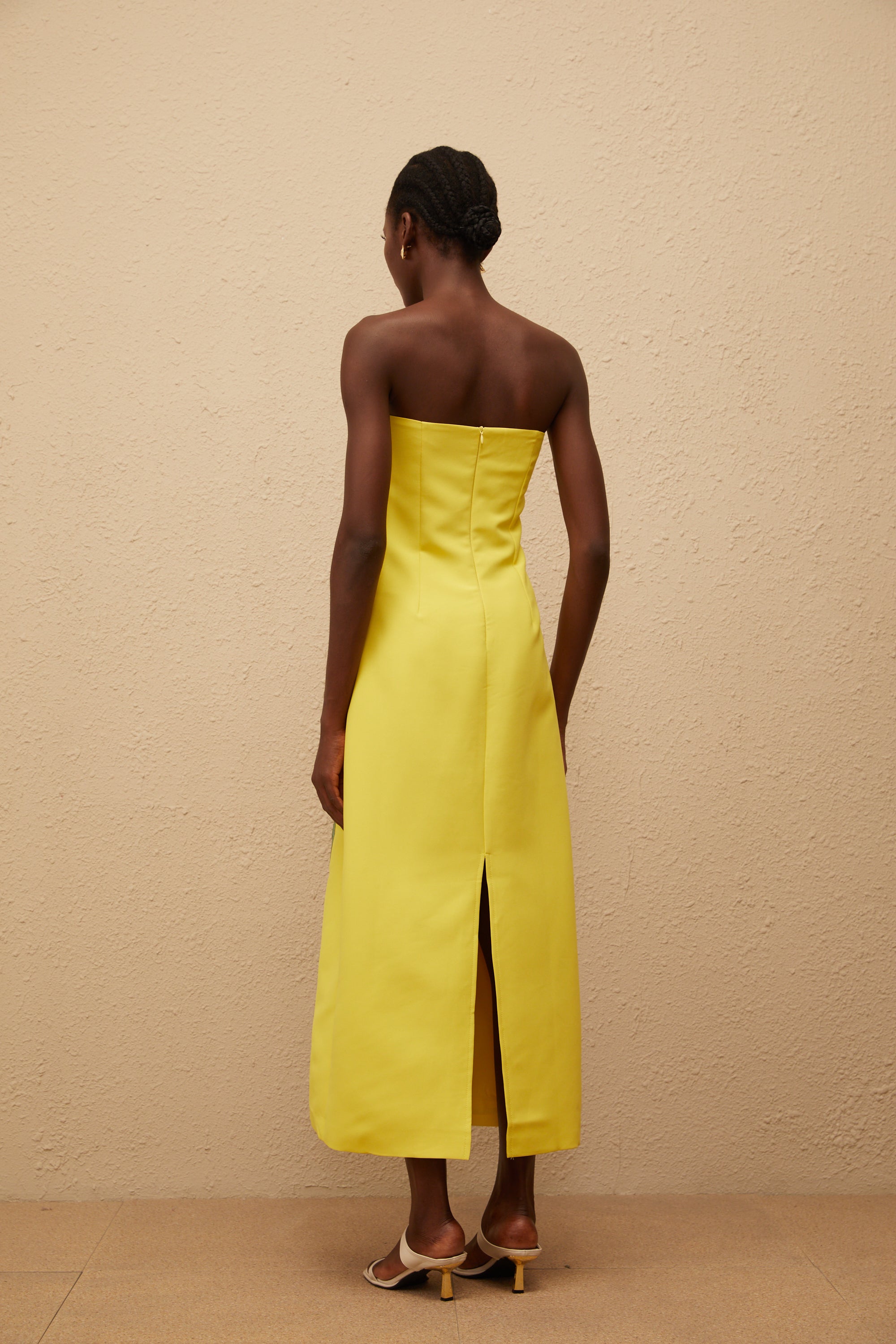 Irène Sequin Embroidered Off-Shoulder Midi Dress in Yellow