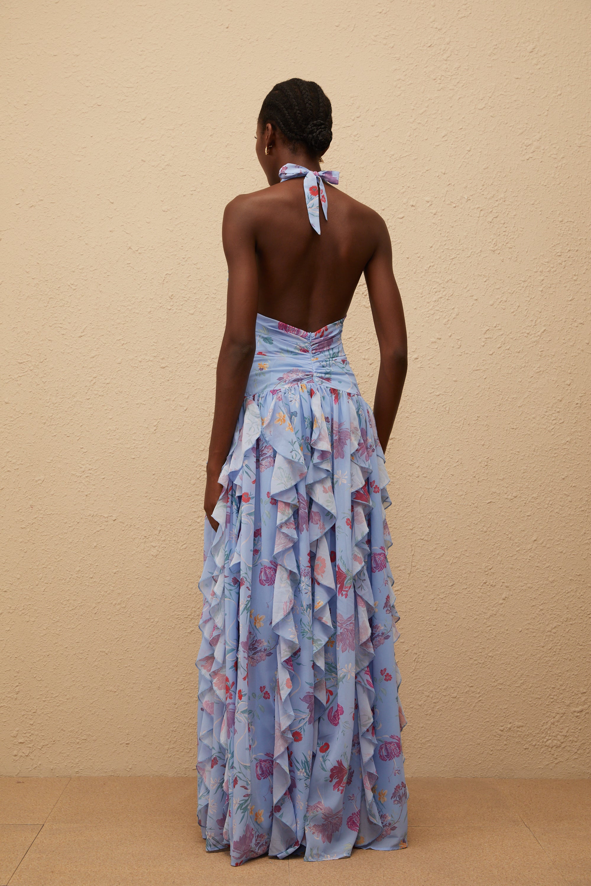 Thaïs Blue Ruffled Floral Print Maxi Dress (Final Sale-US Only)