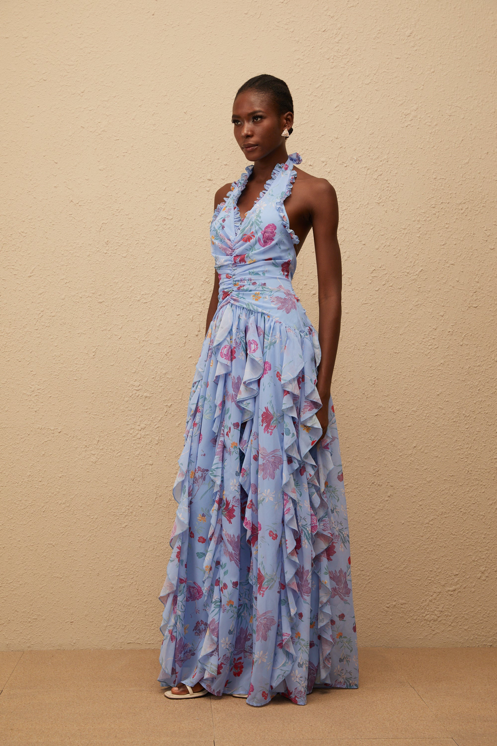 Thaïs Blue Ruffled Floral Print Maxi Dress (Final Sale-US Only)