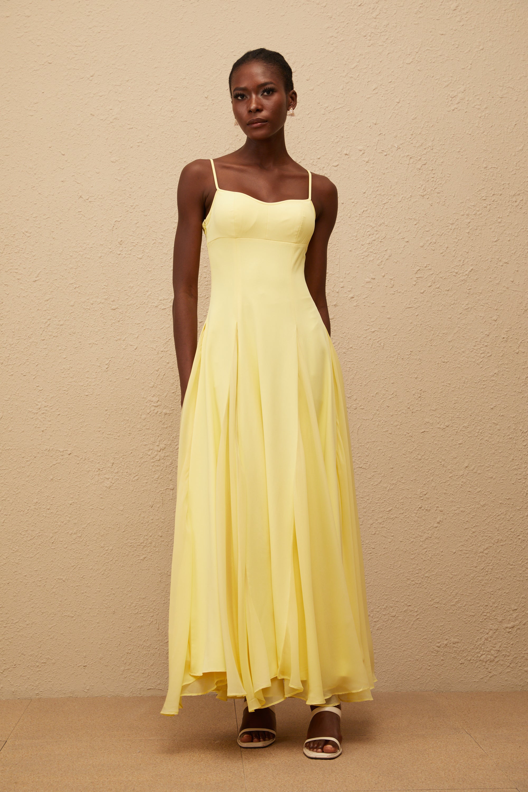 Sofie Yellow Pleated Maxi Dress