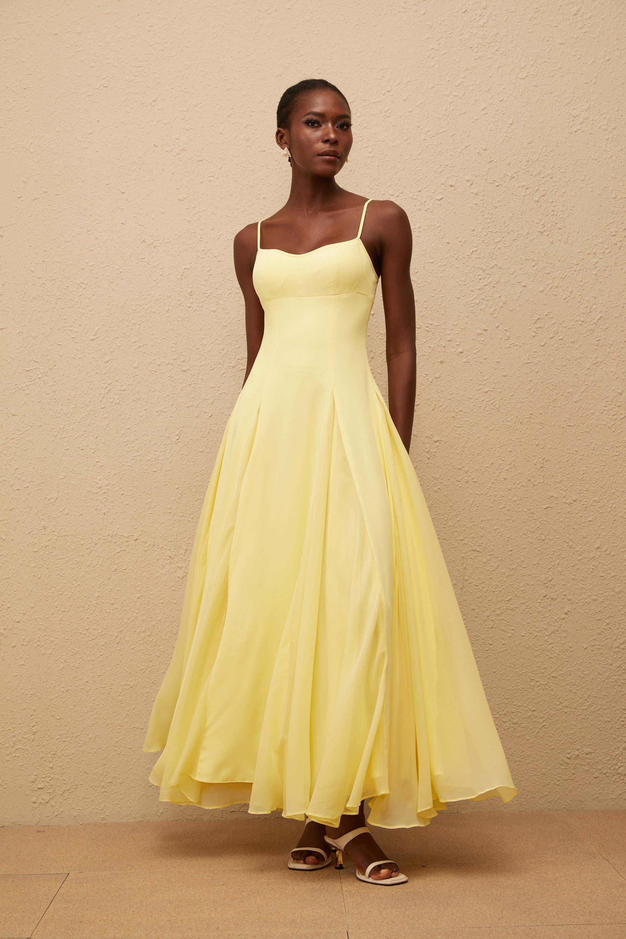 Sofie Yellow Pleated Maxi Dress