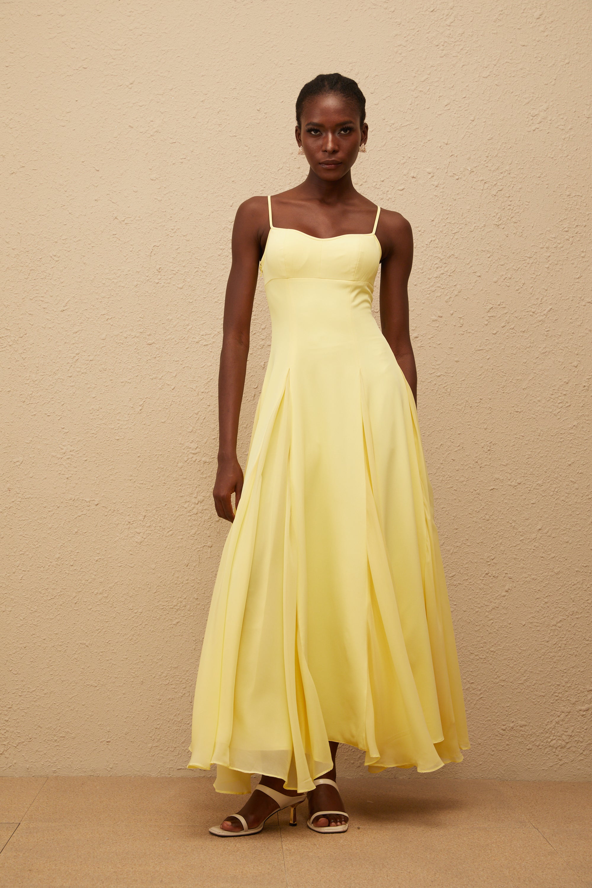 Sofie Yellow Pleated Maxi Dress