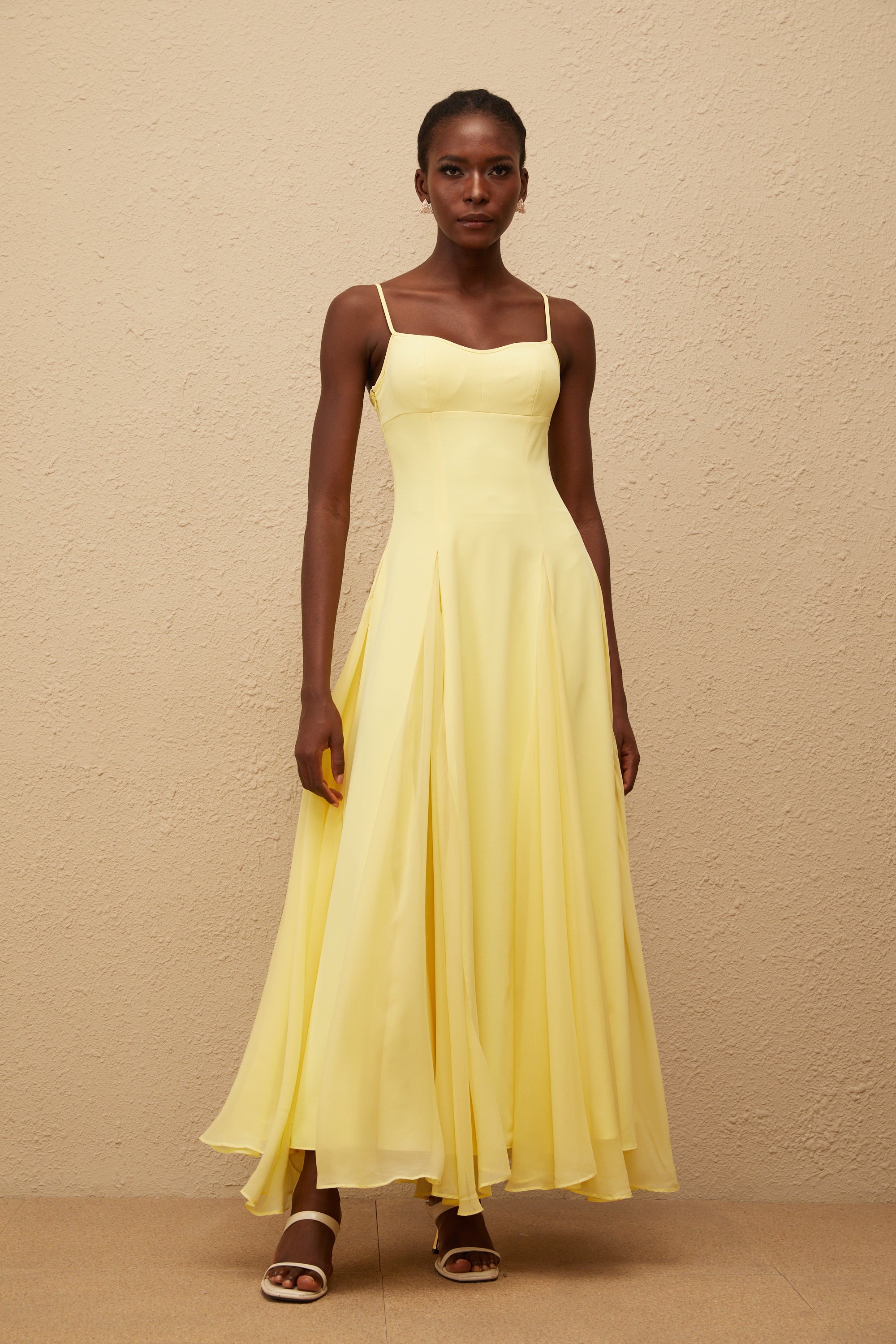 Sofie Yellow Pleated Maxi Dress