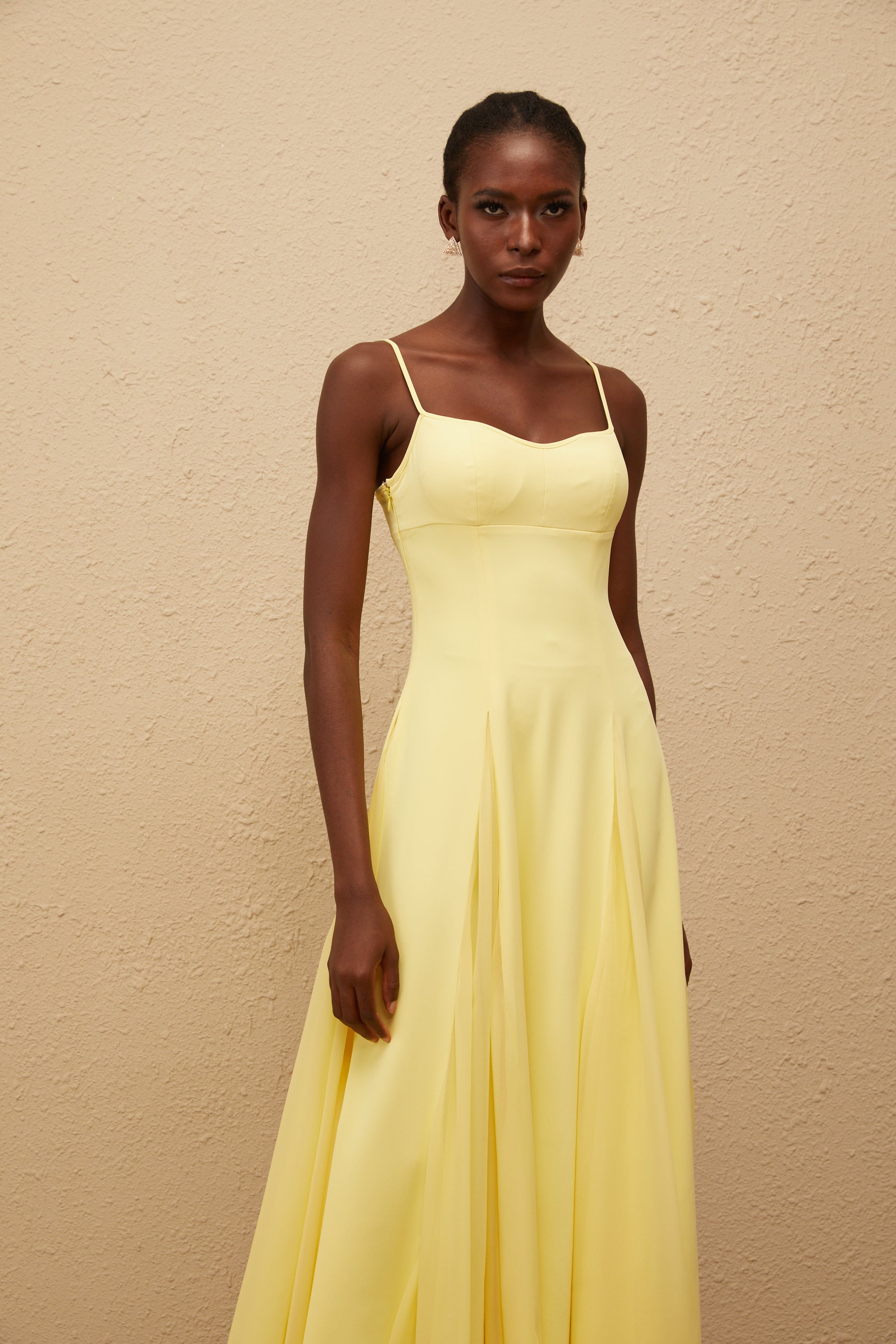 Sofie Yellow Pleated Maxi Dress