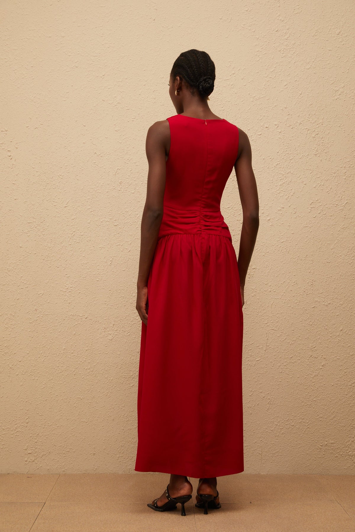 Kleopatra Red Keyhole Detail Ruched Midi Dress (Final Sale)