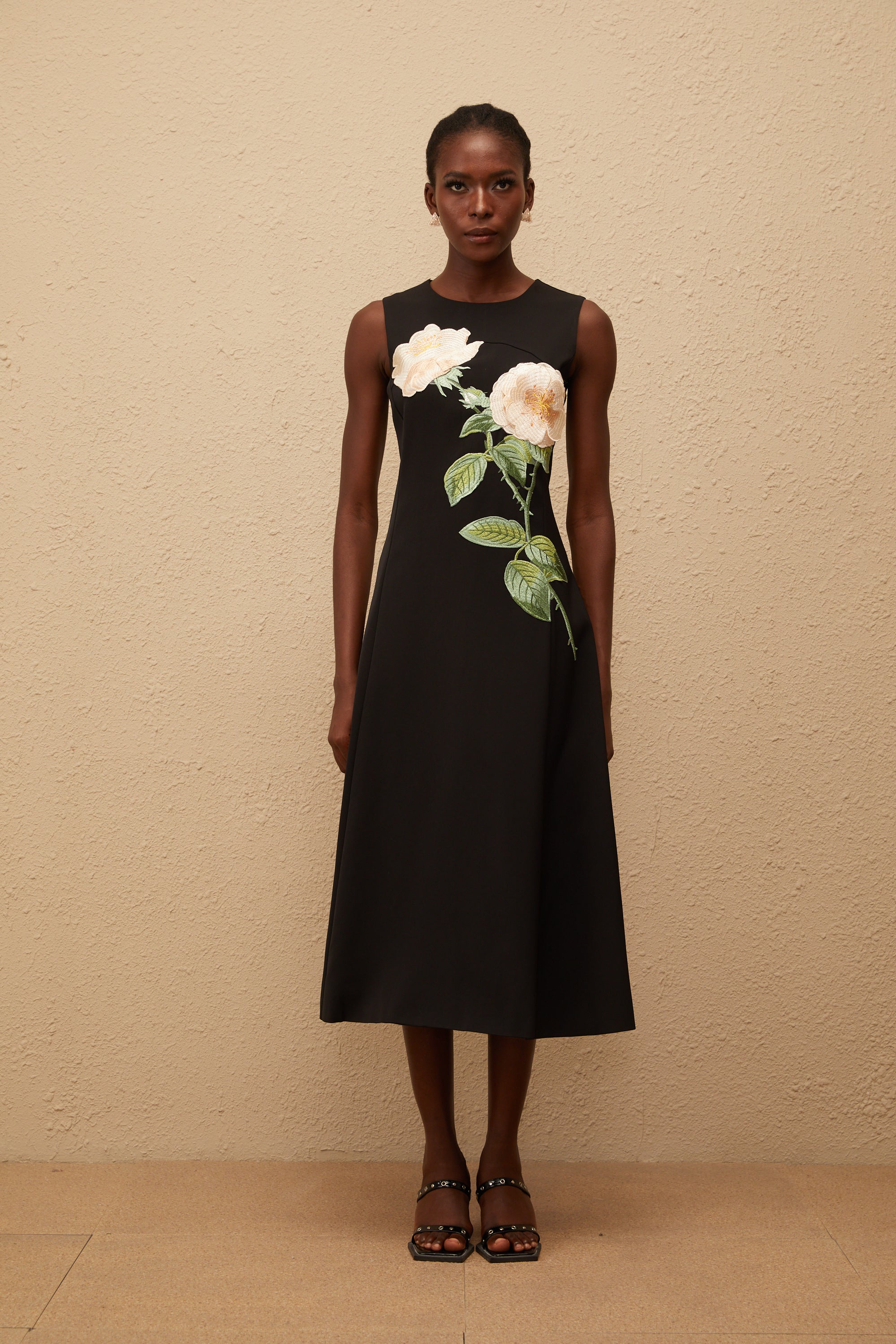 Mackenzie Black Floral Embroidered Midi Dress (Final Sale-US Only)