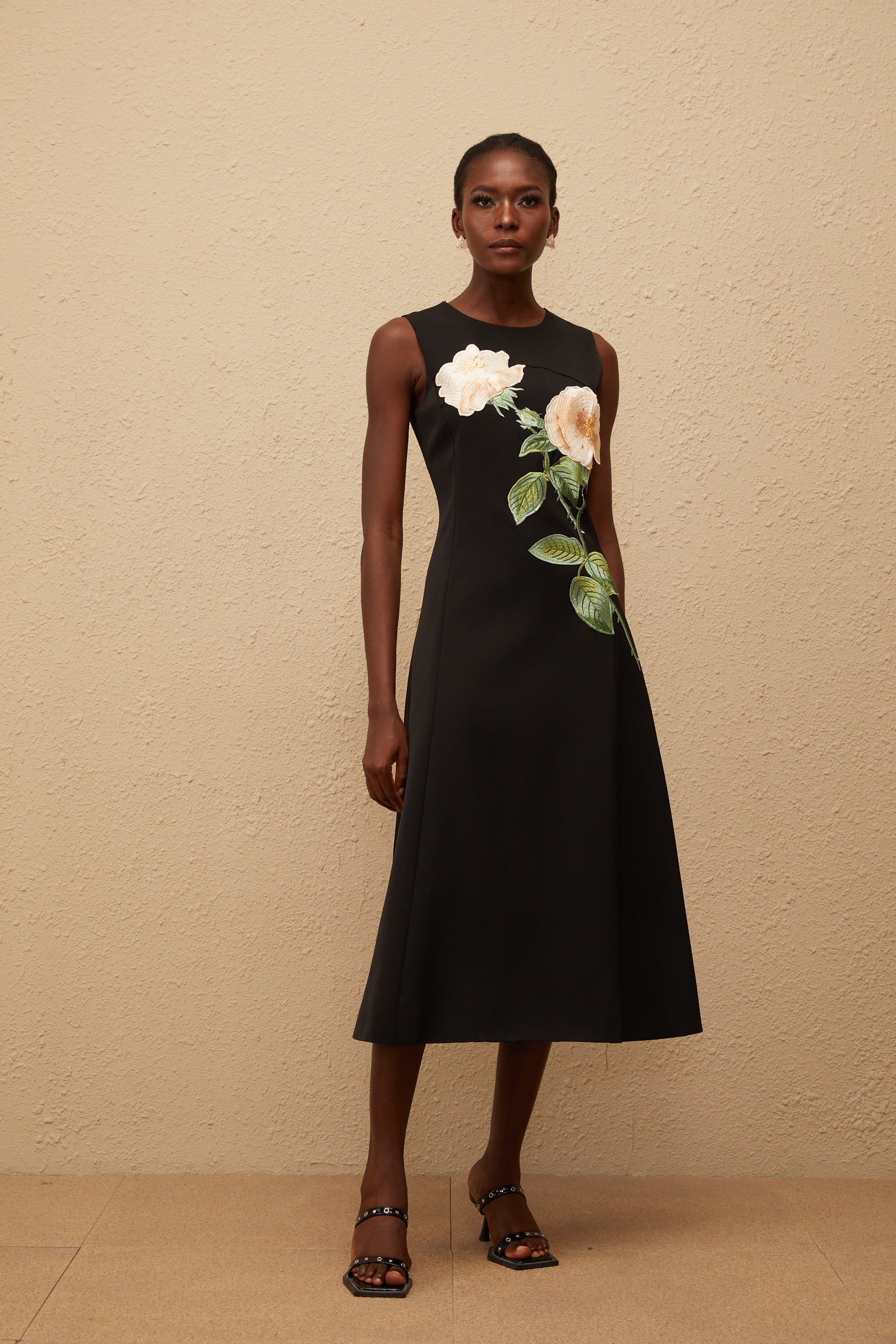 Mackenzie Black Floral Embroidered Midi Dress (Final Sale-US Only)