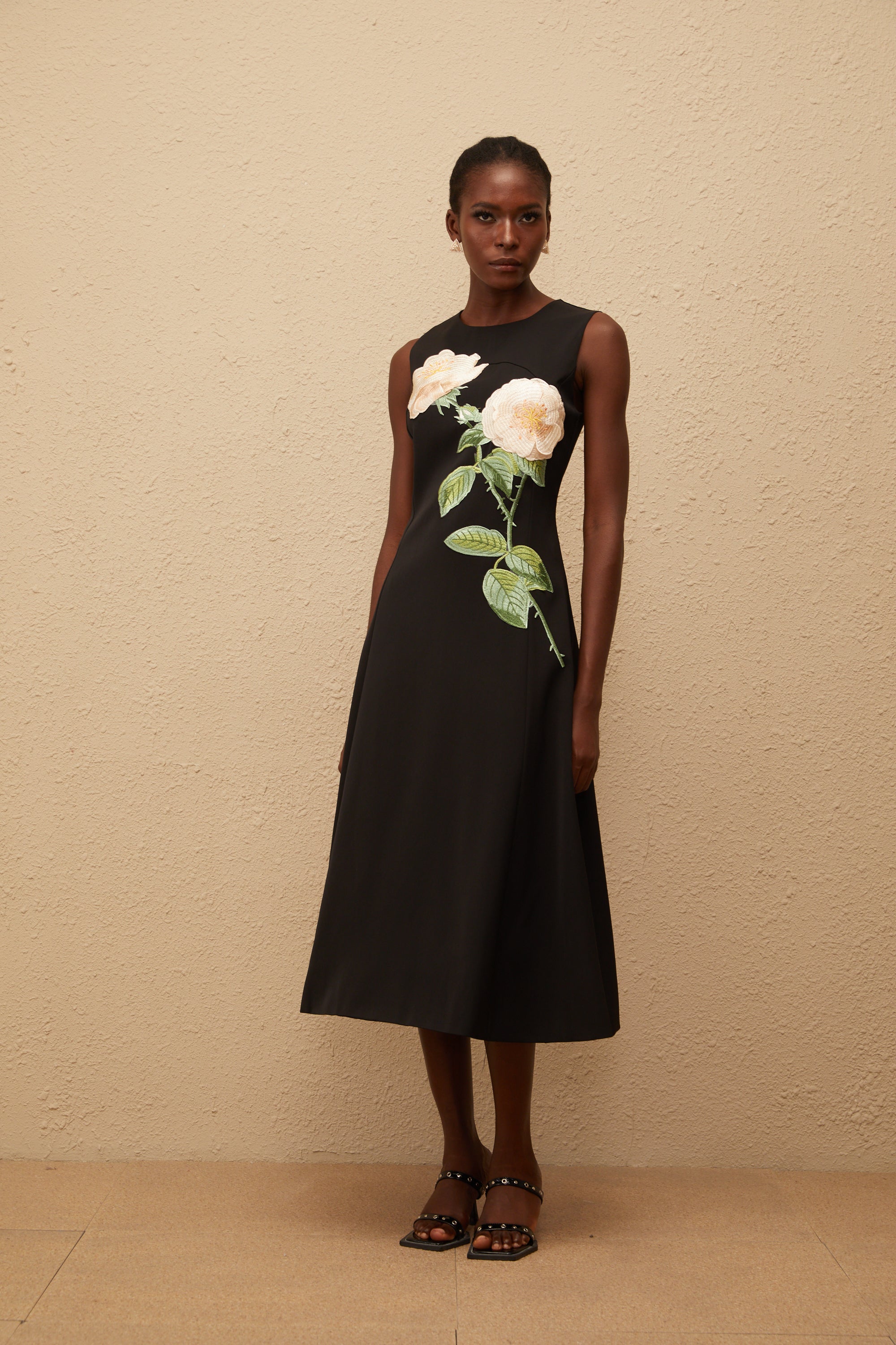 Mackenzie Black Floral Embroidered Midi Dress (Final Sale-US Only)