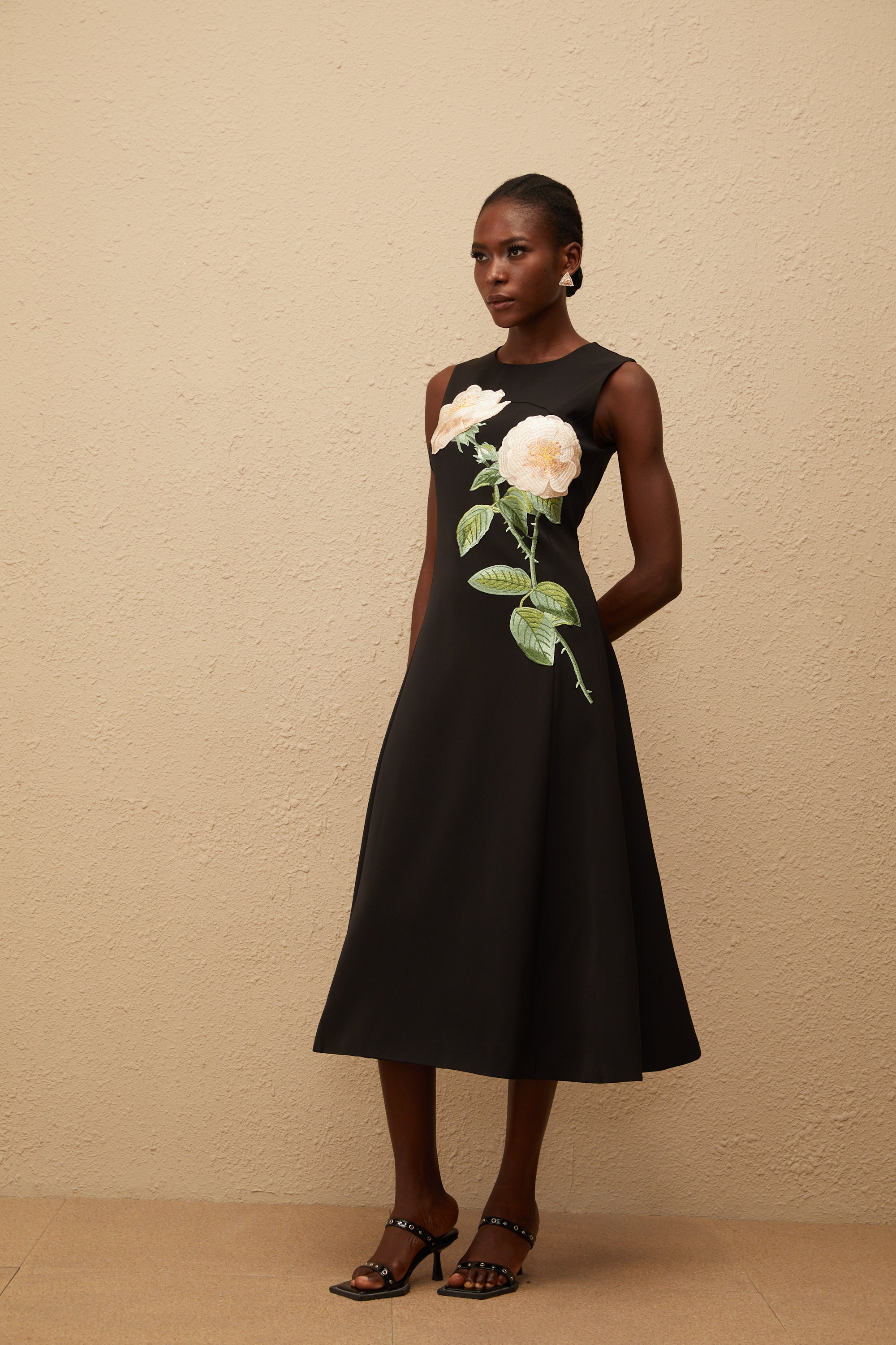 Mackenzie Black Floral Embroidered Midi Dress (Final Sale-US Only)