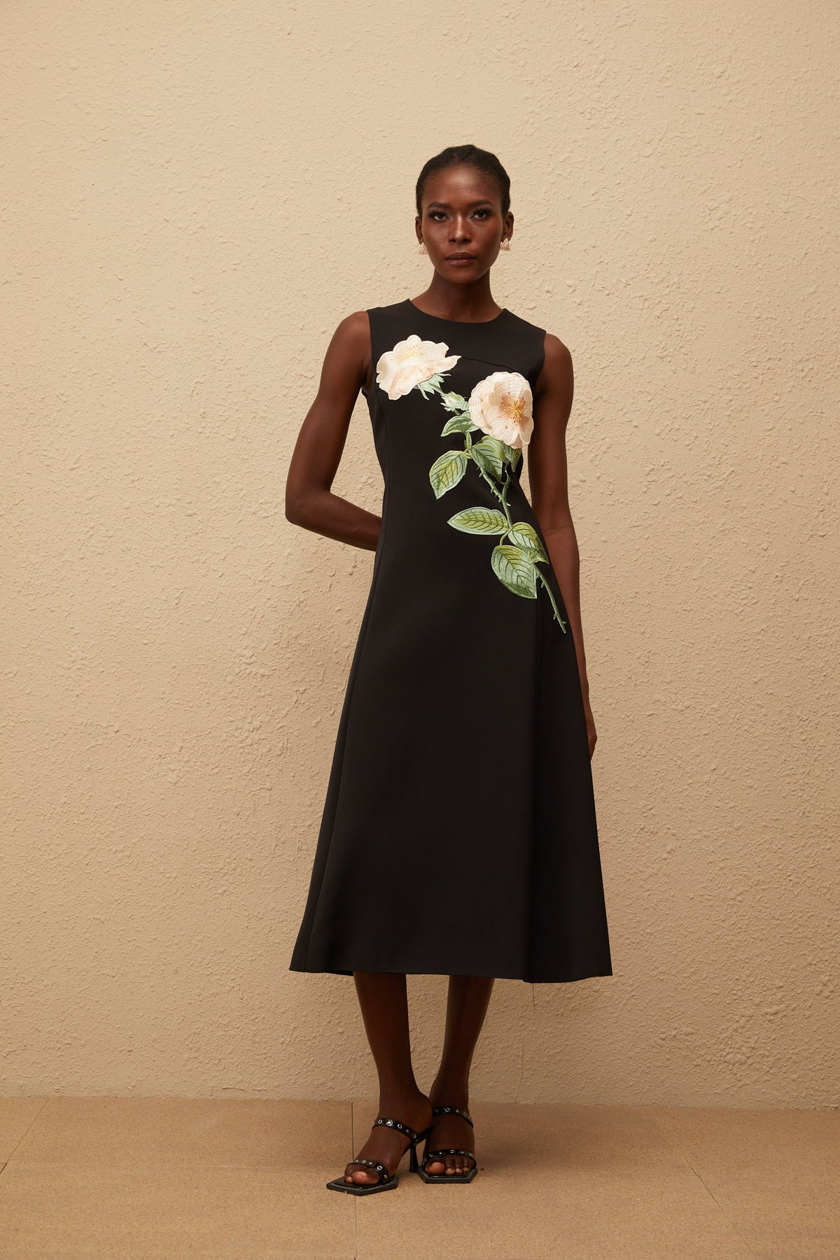 Mackenzie Black Floral Embroidered Midi Dress (Final Sale-US Only)