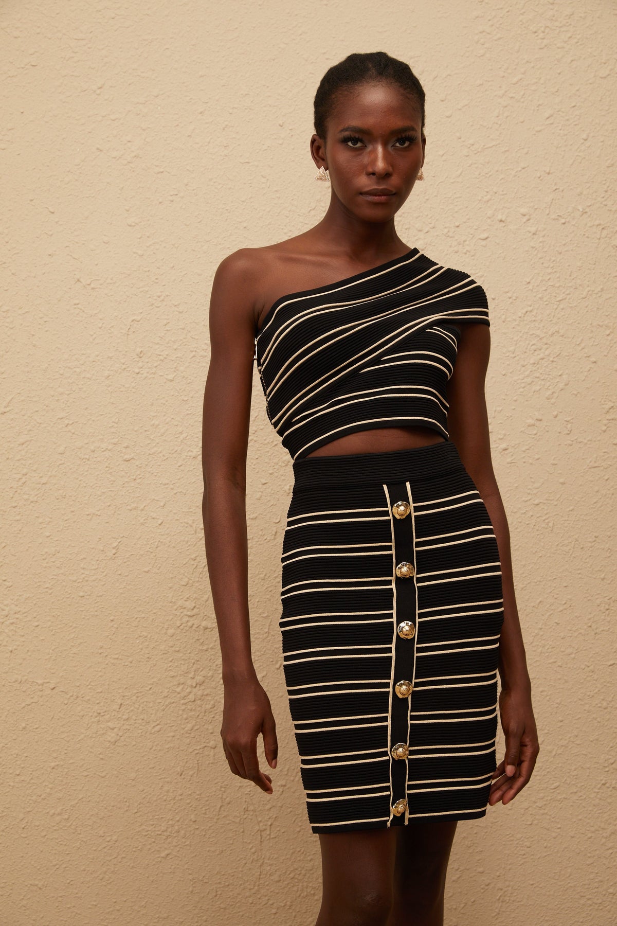 Faustine Black Striped Knit Top & Skirt Set (Final Sale)