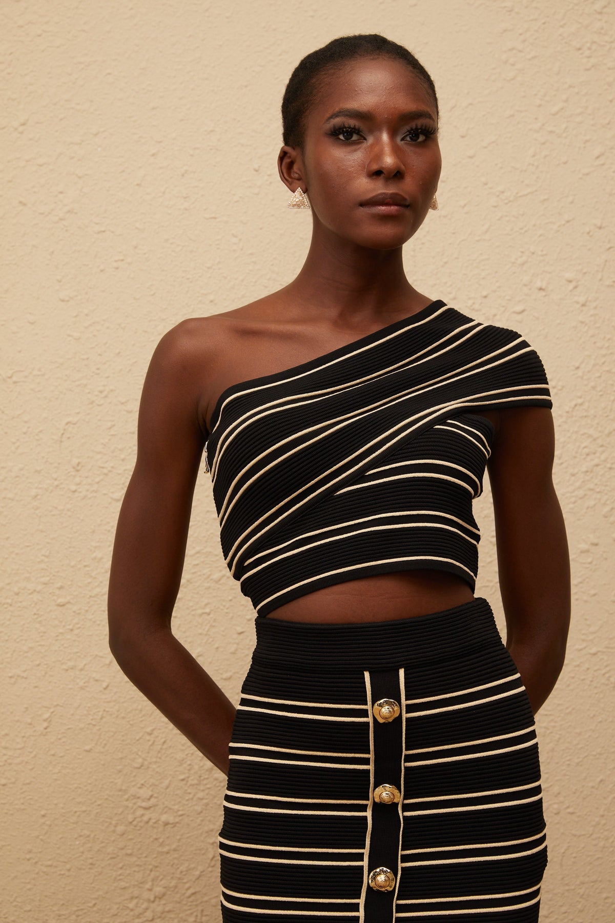 Faustine Black Striped Knit Top & Skirt Set (Final Sale)