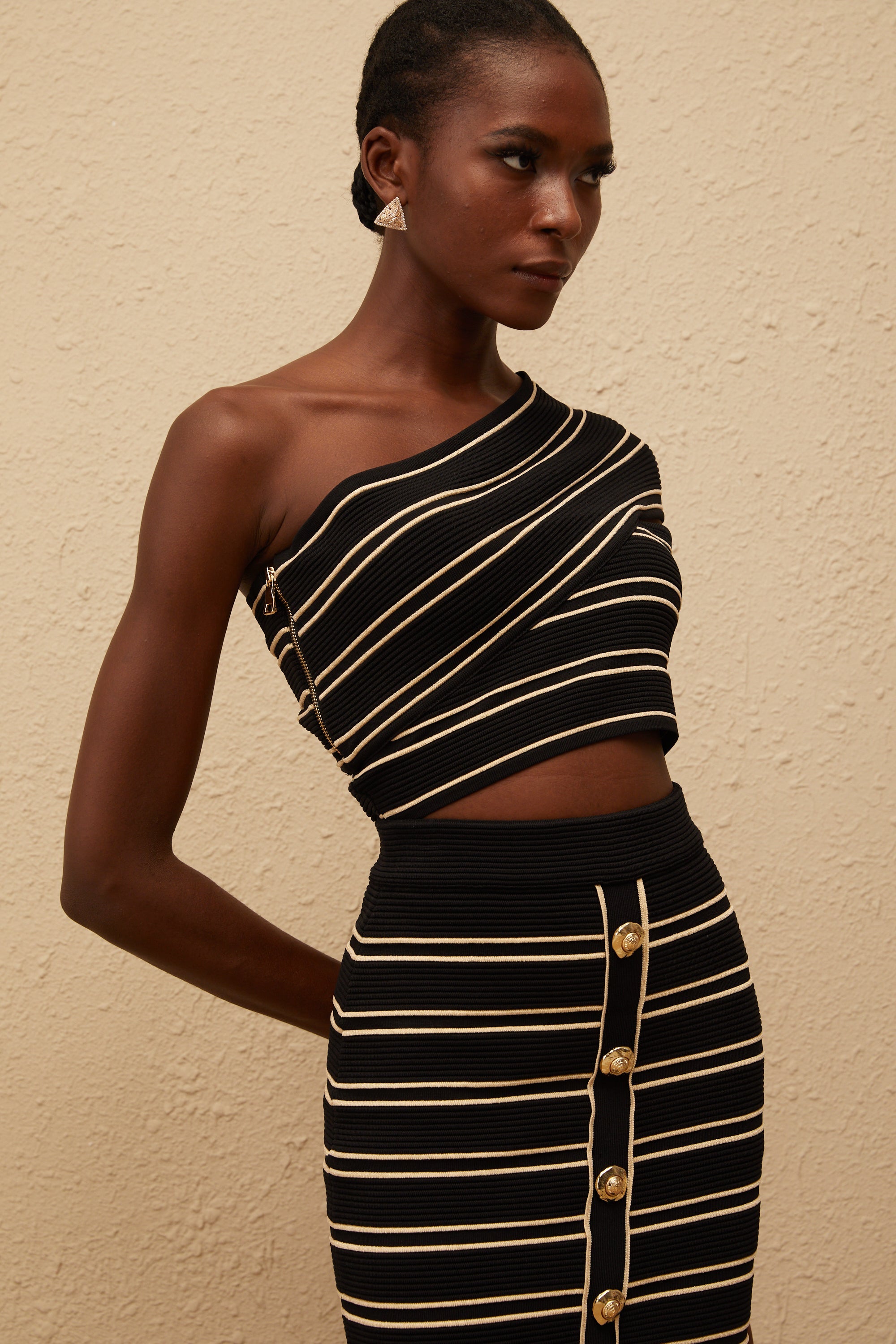 Faustine Black Striped Knit Top & Skirt Set