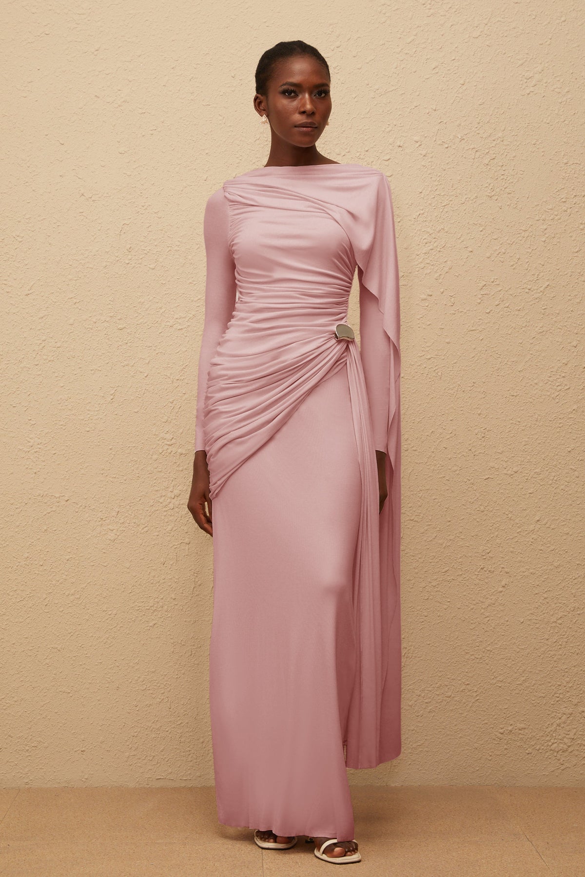 Paloma Pink Asymmetrical Ruched Knit Maxi Dress (Final Sale)