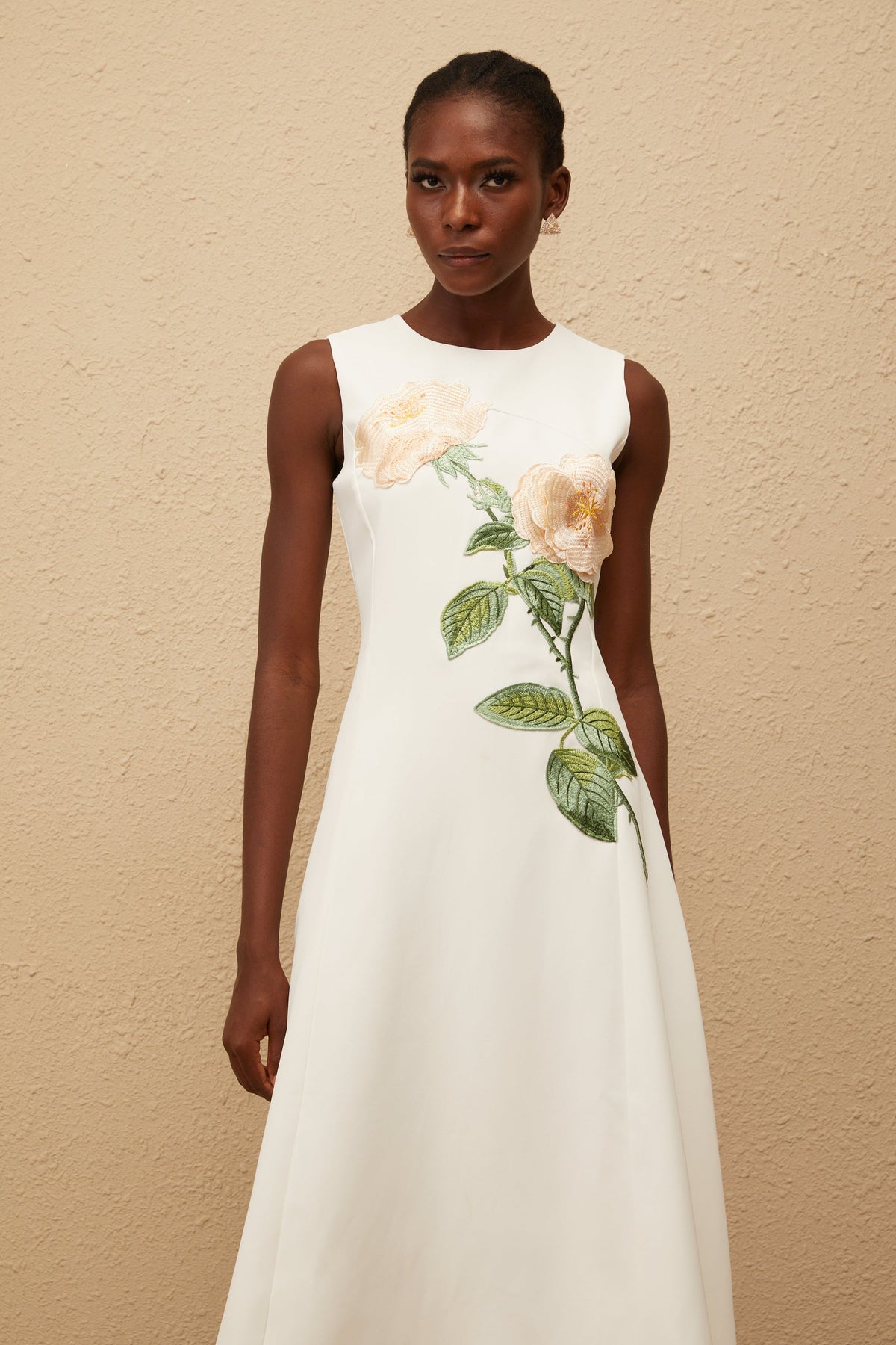 Mackenzie White Floral Embroidered Midi Dress