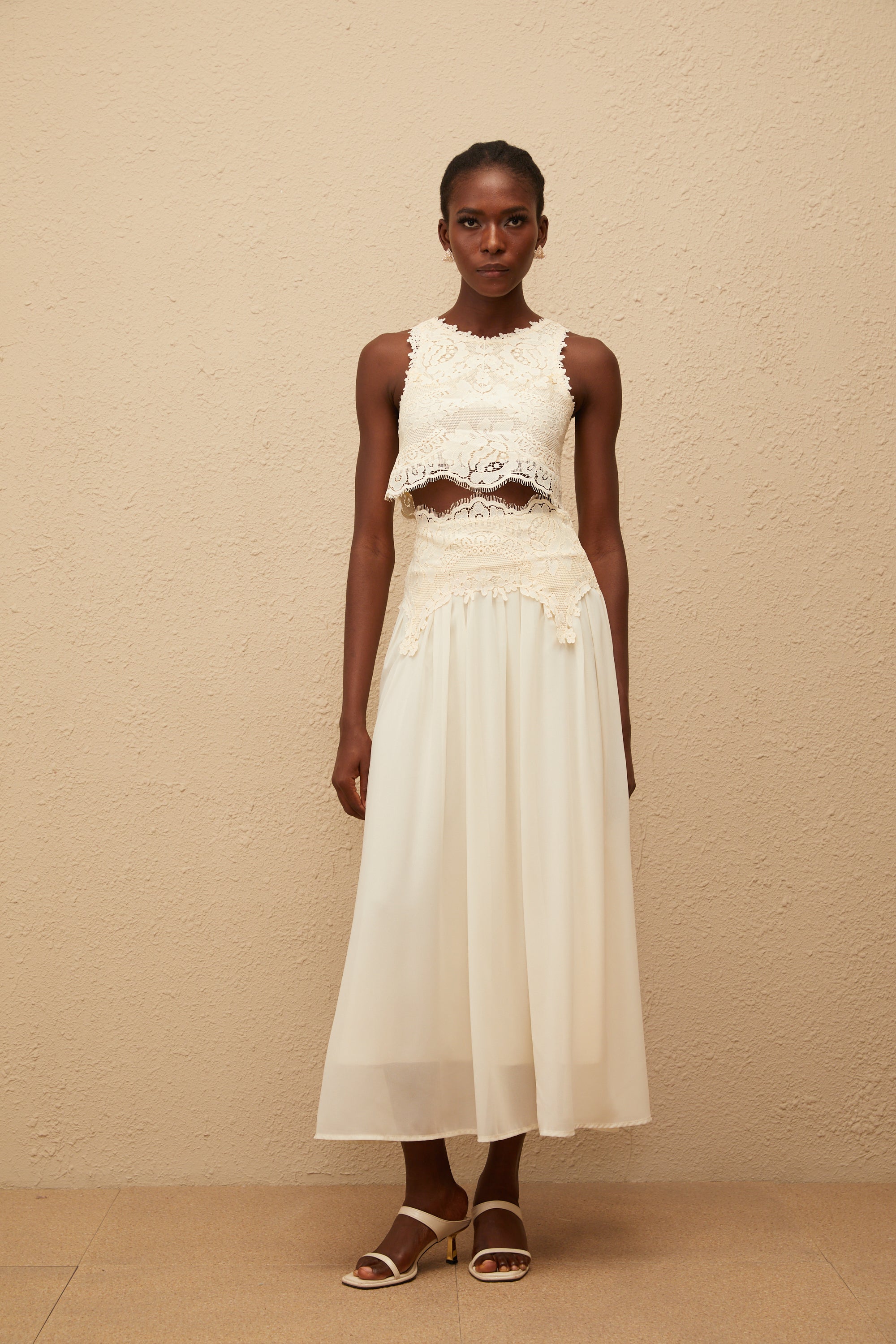 Clothilde White Floral Lace Top & Skirt Set