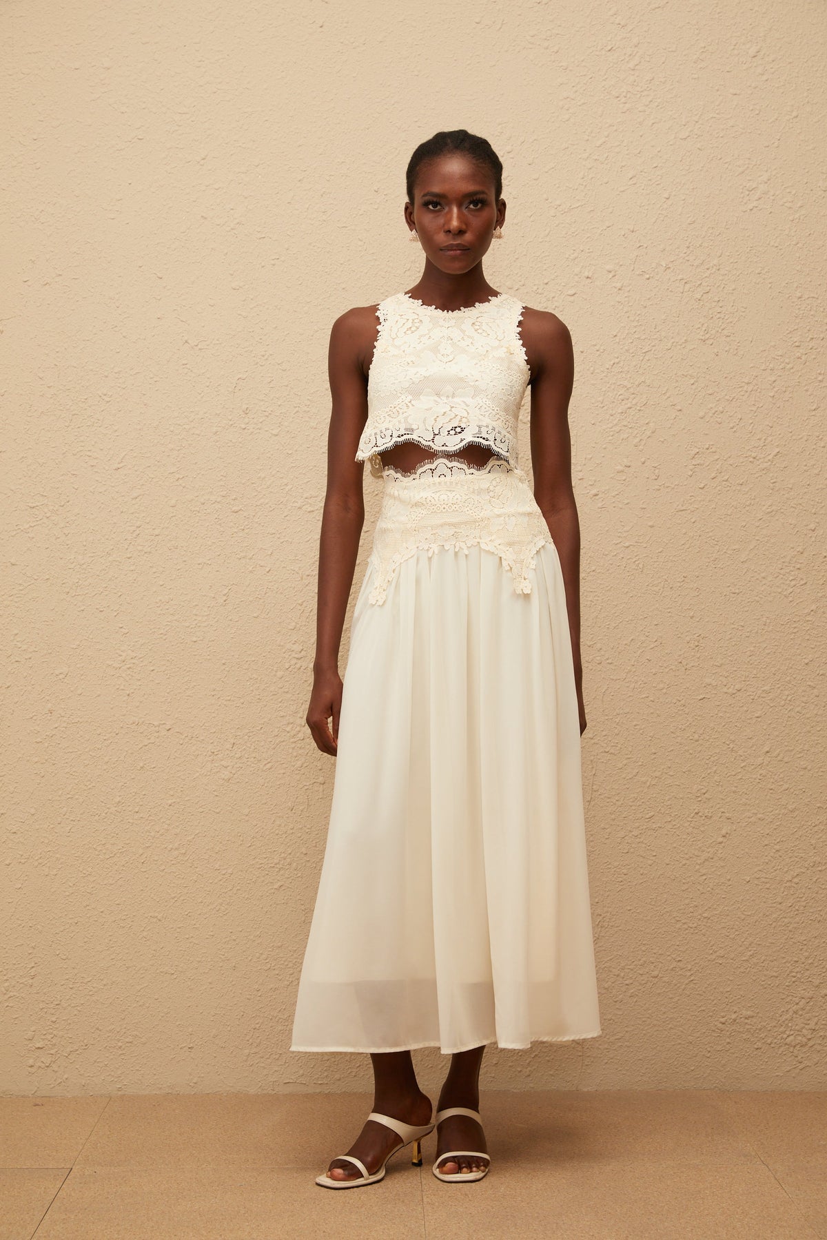 Clothilde White Floral Lace Top & Skirt Set