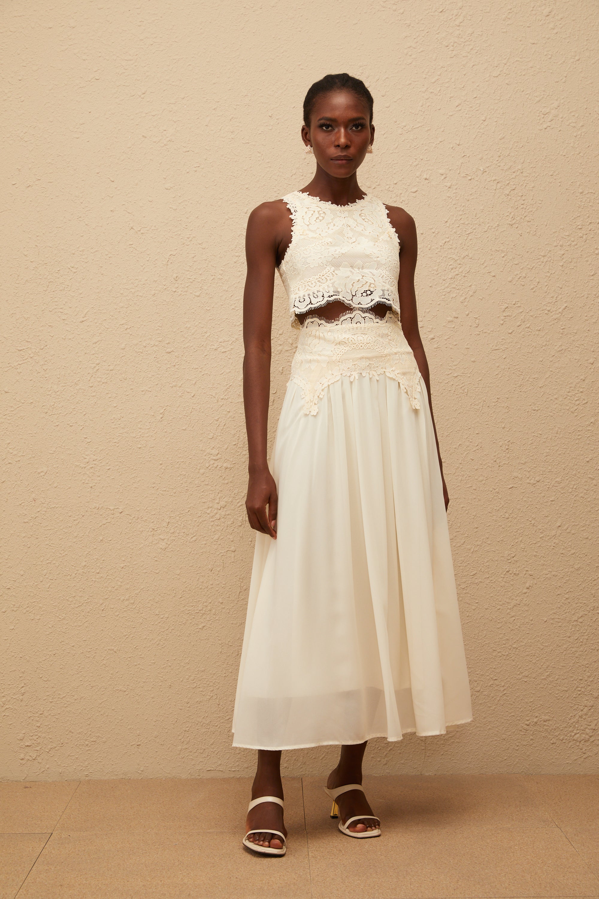 Clothilde White Floral Lace Top & Skirt Set