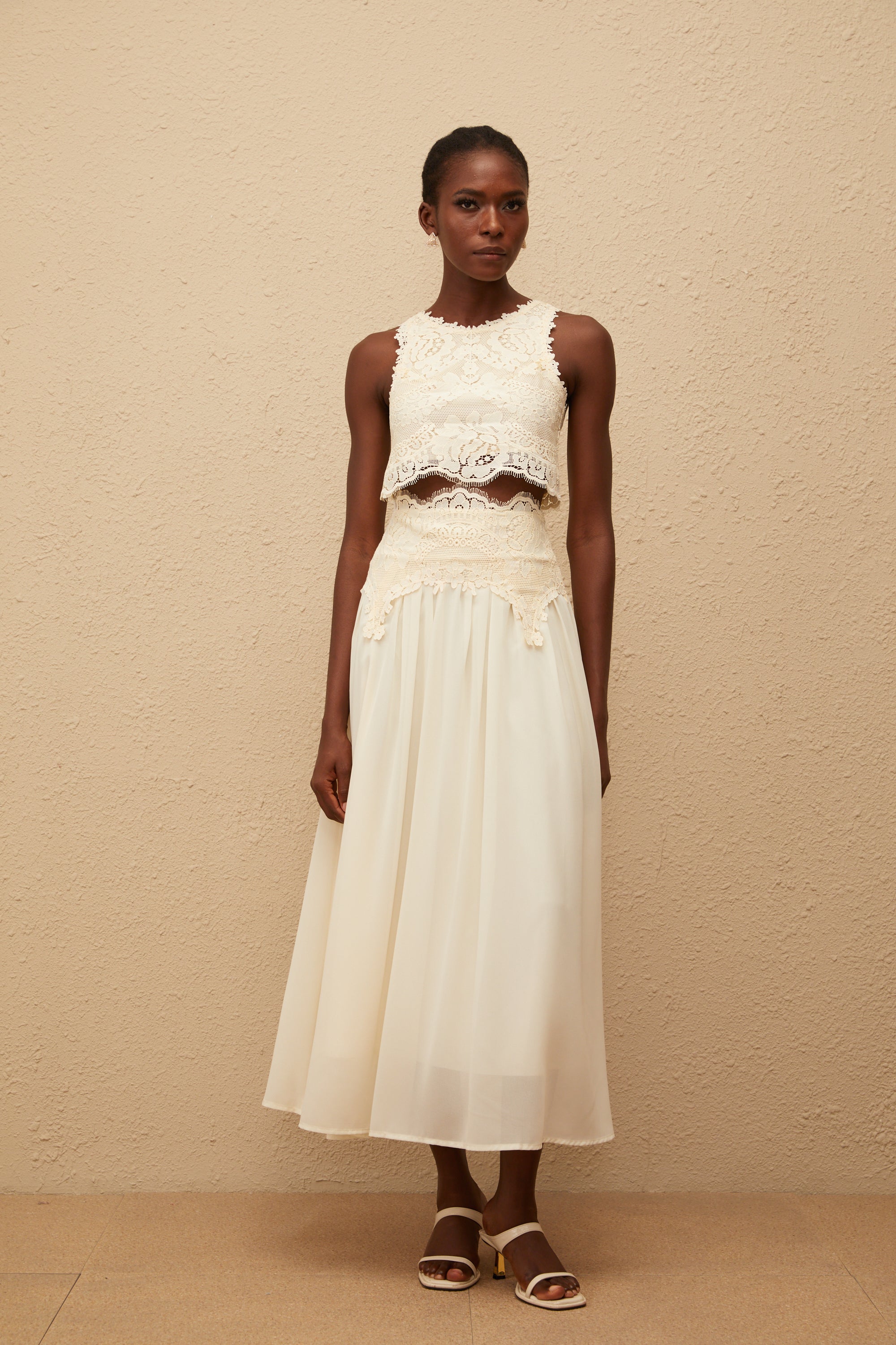 Clothilde White Floral Lace Top & Skirt Set