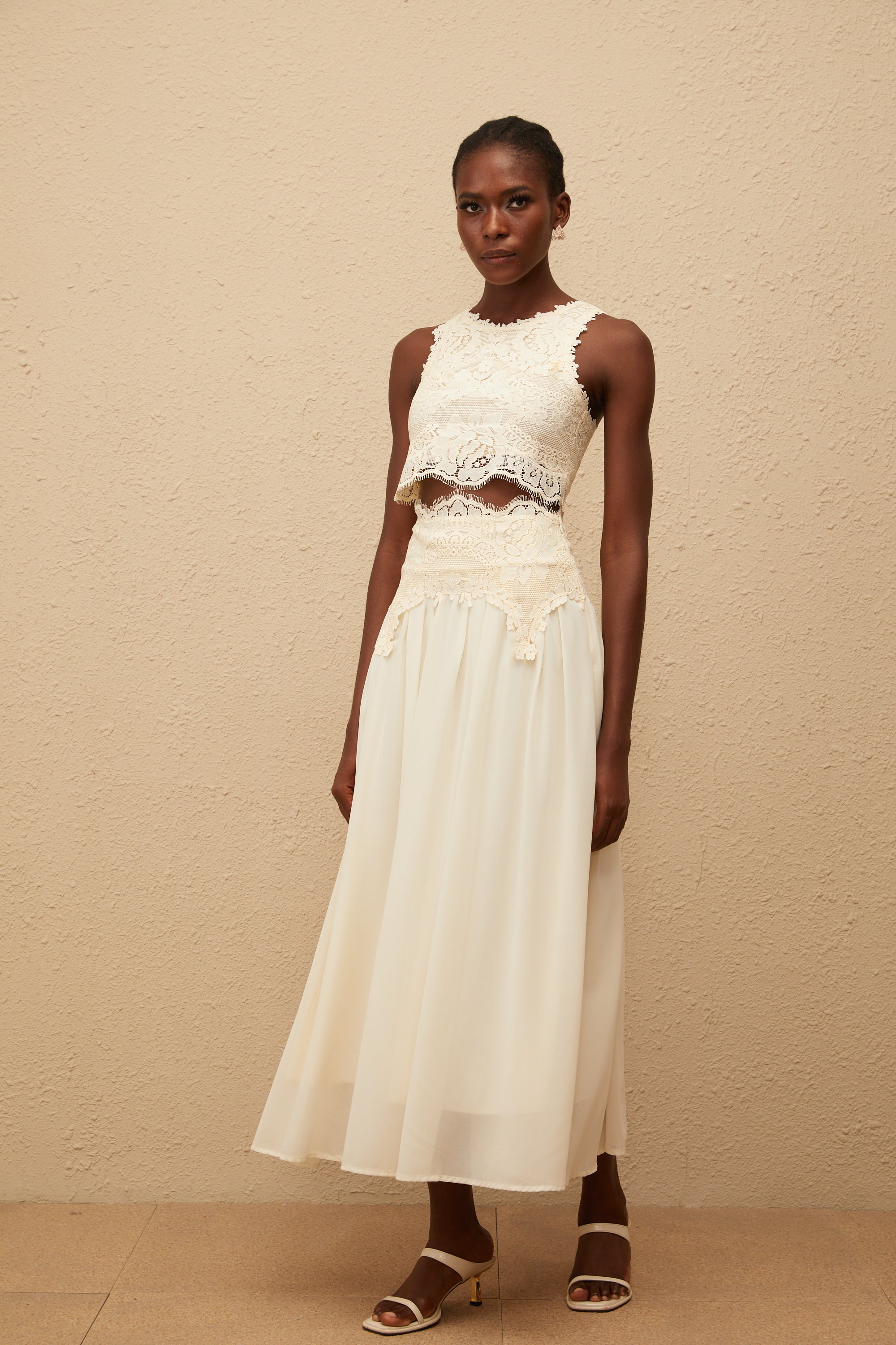 Clothilde White Floral Lace Top & Skirt Set