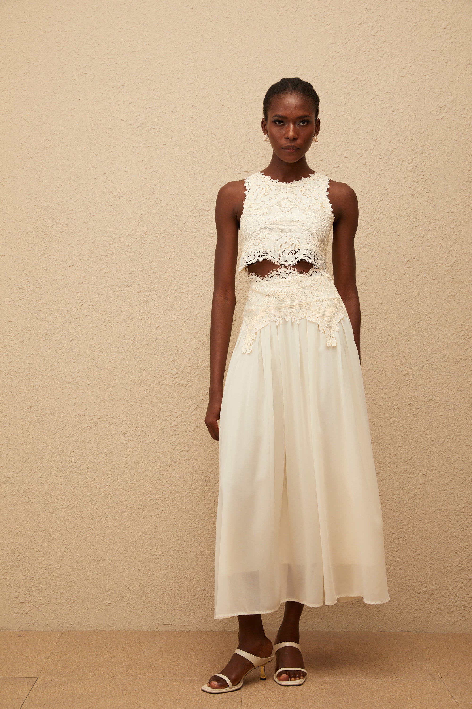 Clothilde White Floral Lace Top & Skirt Set
