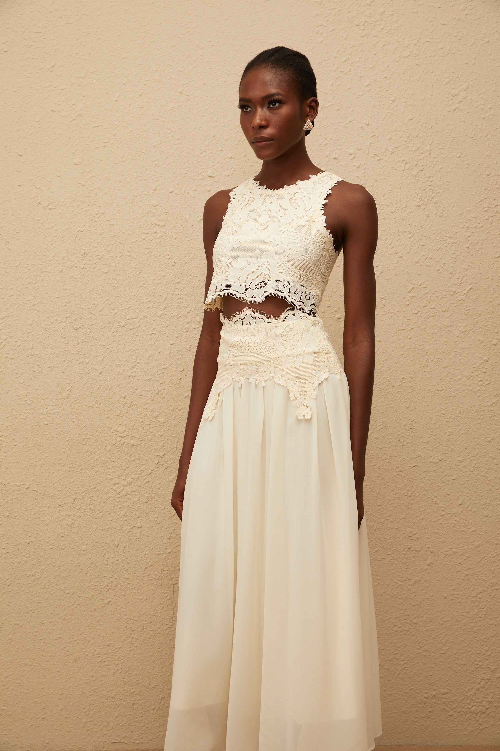 Clothilde White Floral Lace Top & Skirt Set