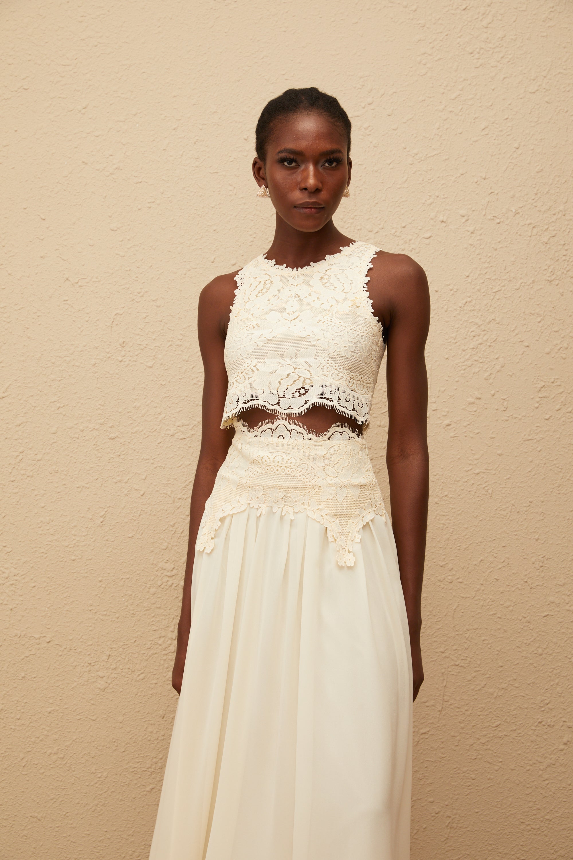 Clothilde White Floral Lace Top & Skirt Set