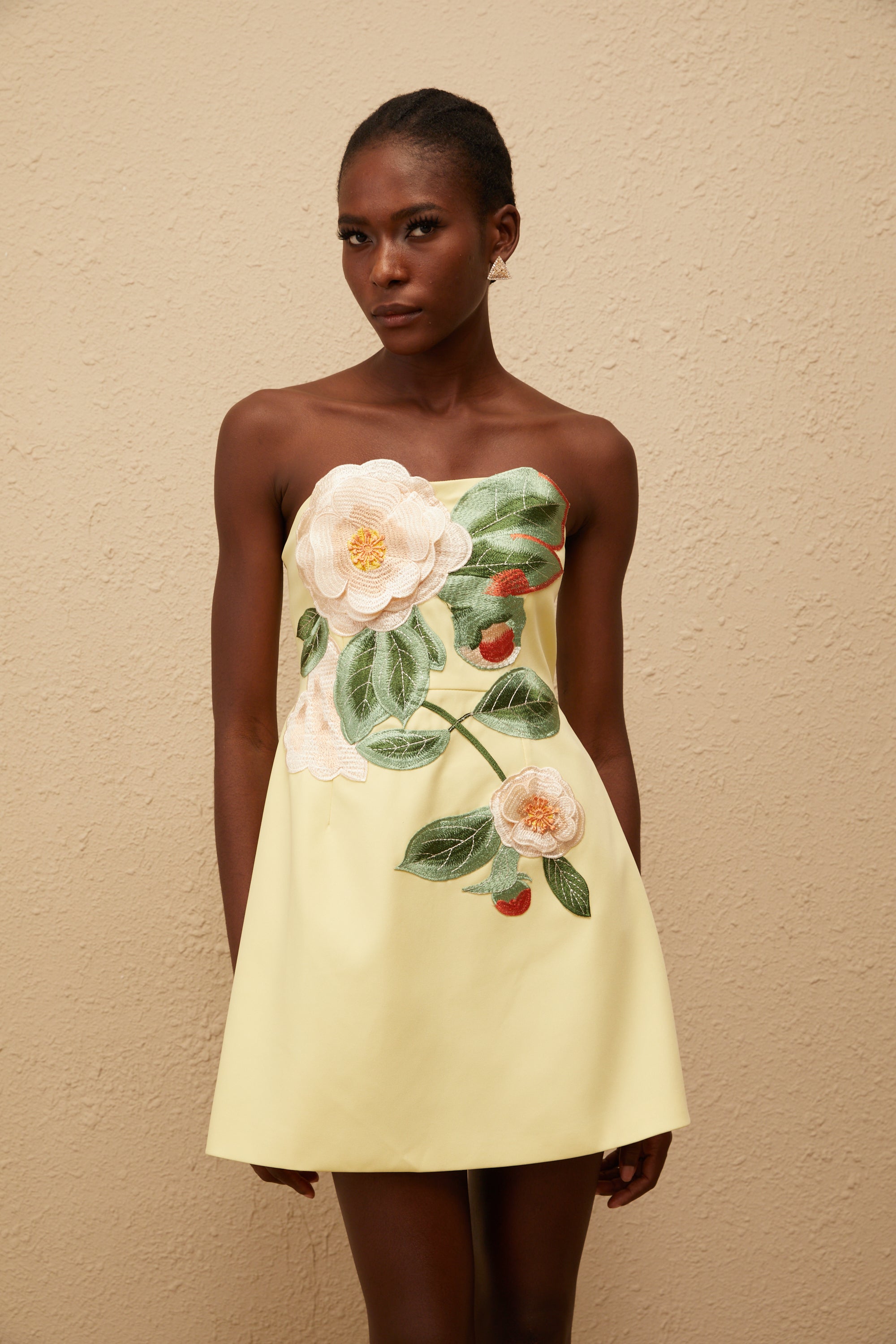 Abigail Yellow Floral Embroidered Mini Dress (Final Sale-US Only)