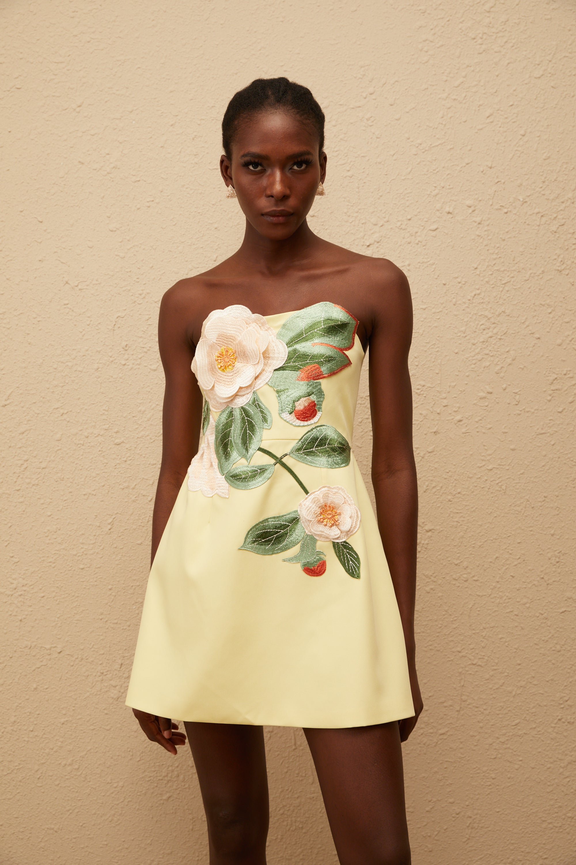 Abigail Yellow Floral Embroidered Mini Dress (Final Sale-US Only)