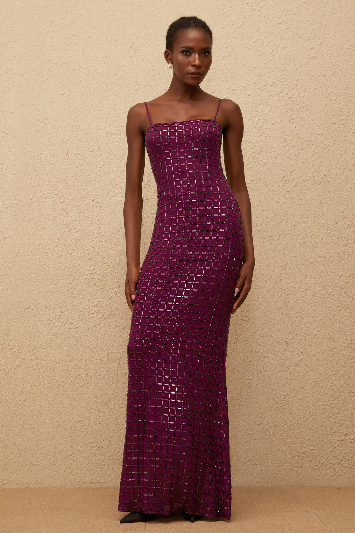 Térébenthine Purple Rhinestone Mesh Maxi Dress (Final Sale-US Only)