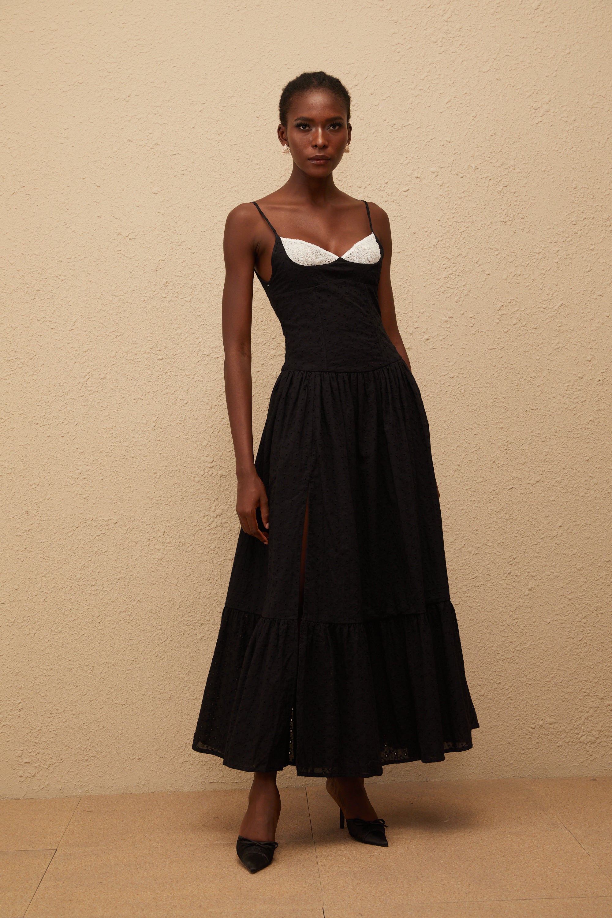 Amalia Black Embroidered Corset Maxi Dress