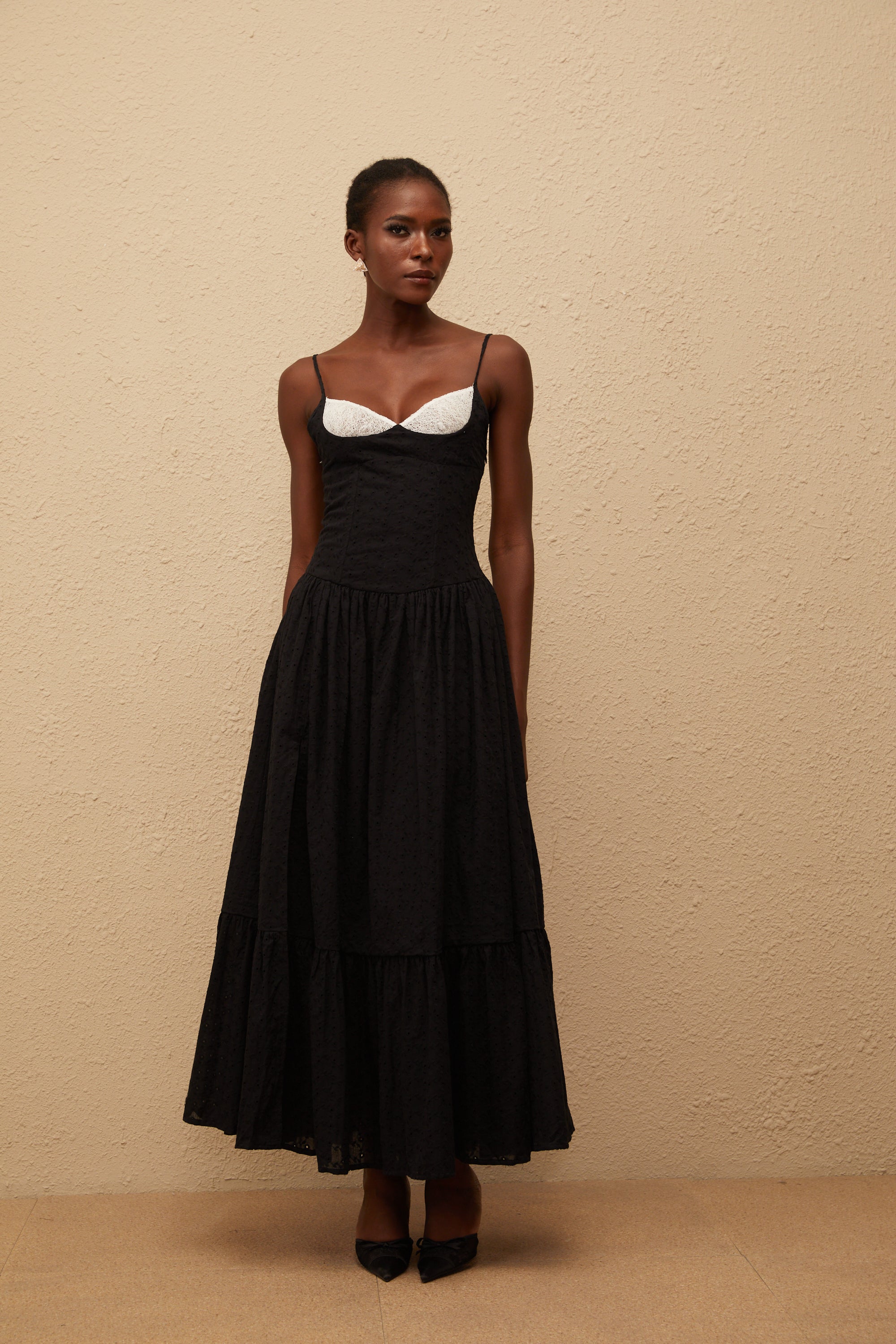 Amalia Black Embroidered Corset Maxi Dress