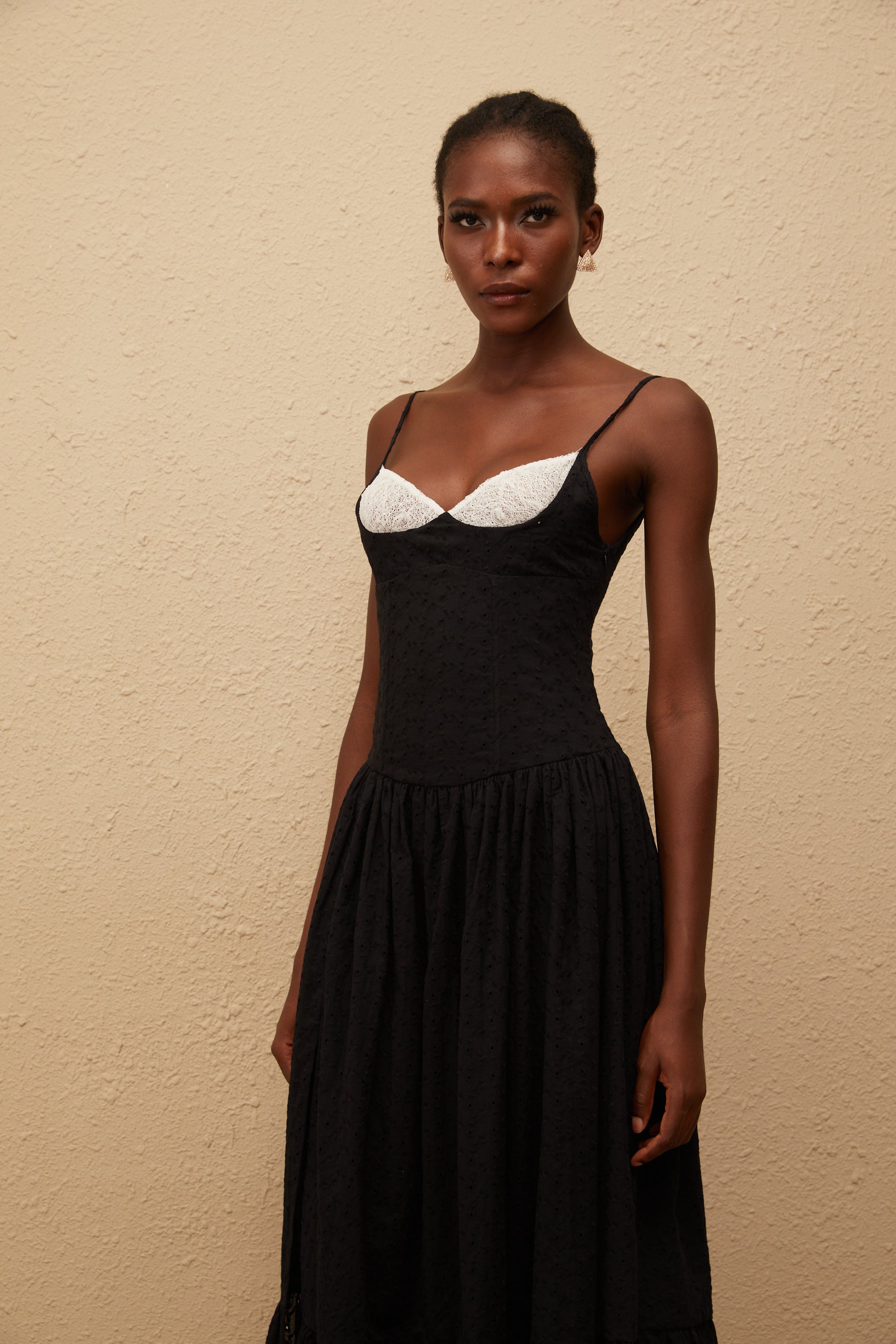 Amalia Black Embroidered Corset Maxi Dress