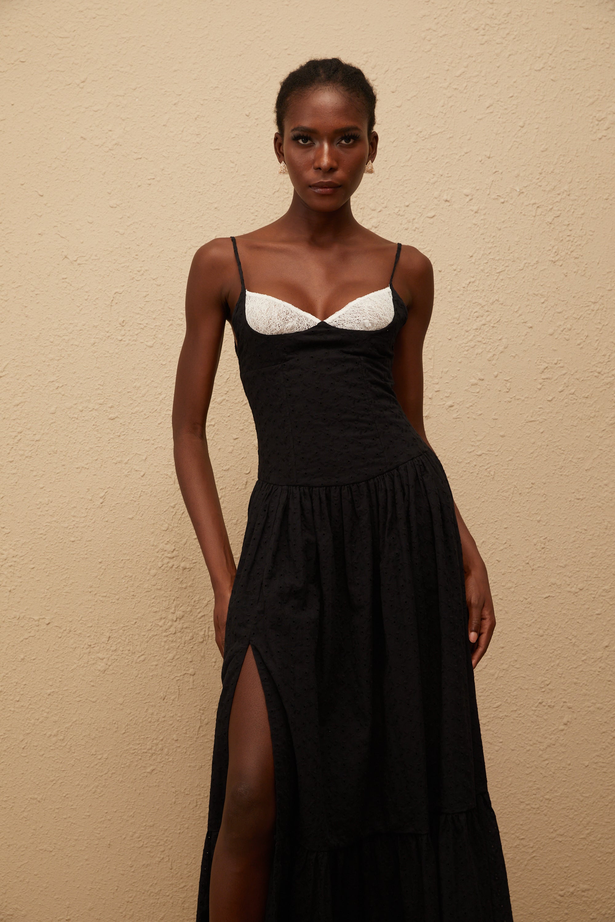 Amalia Black Embroidered Corset Maxi Dress