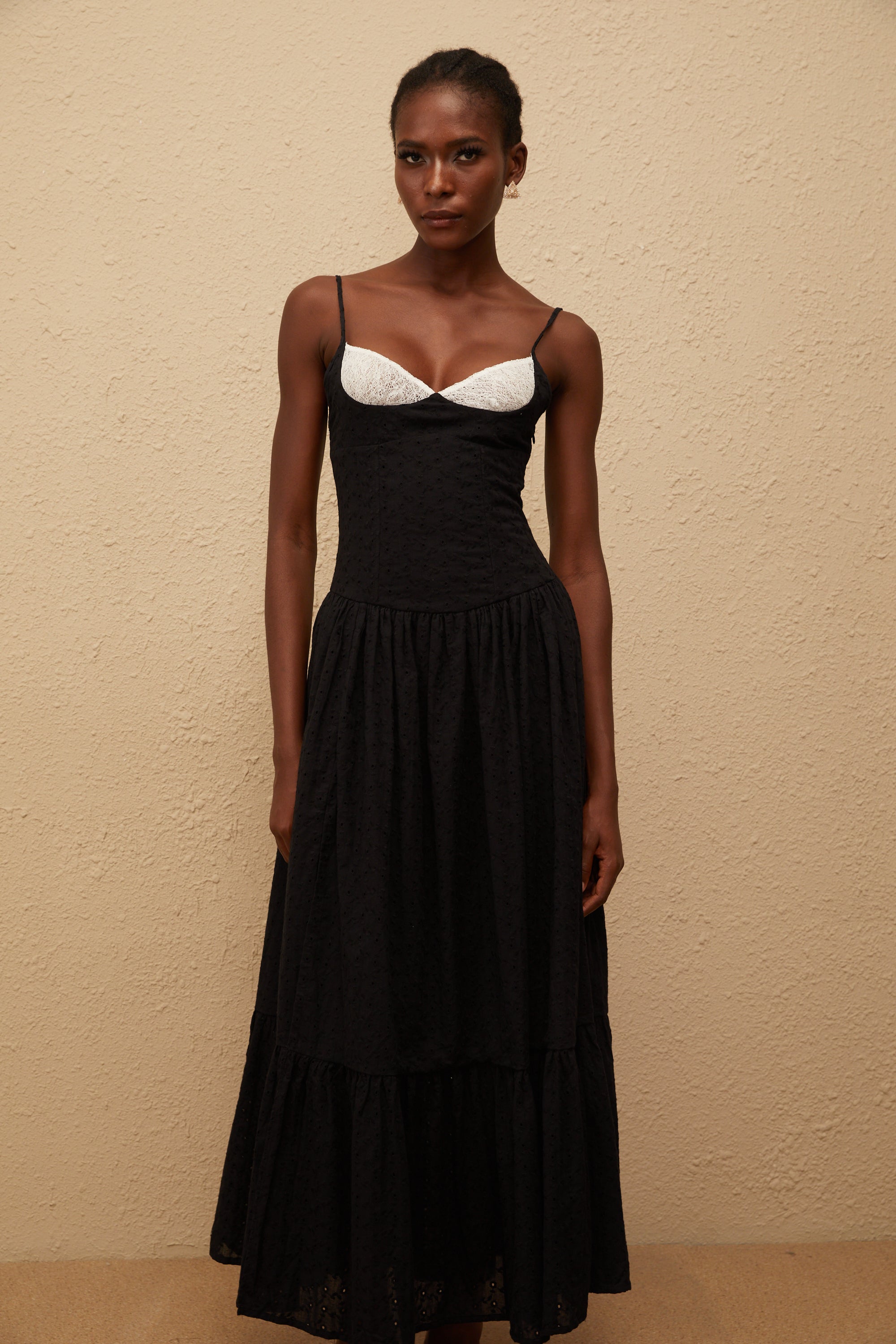 Amalia Black Embroidered Corset Maxi Dress