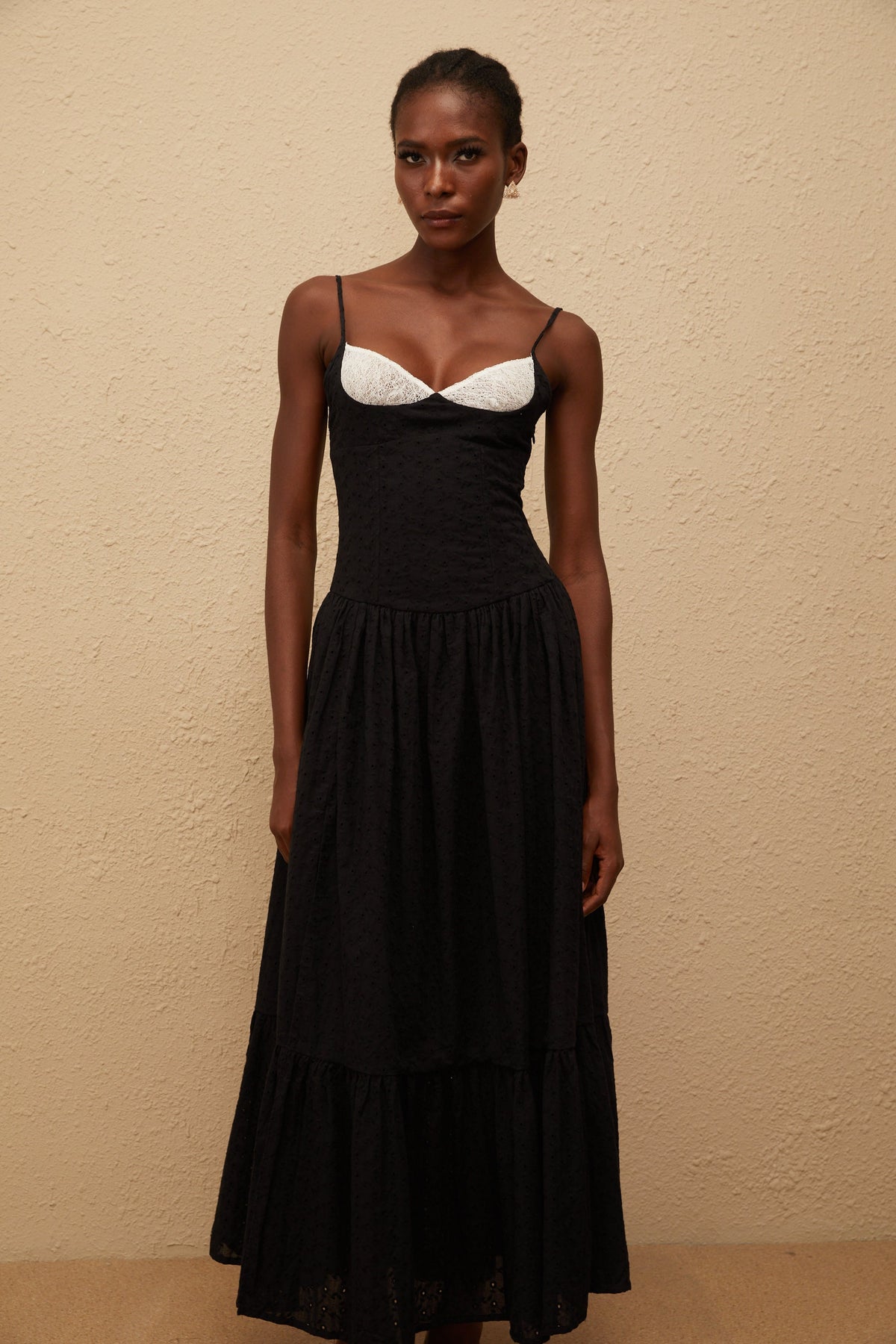 Amalia Black Embroidered Corset Maxi Dress
