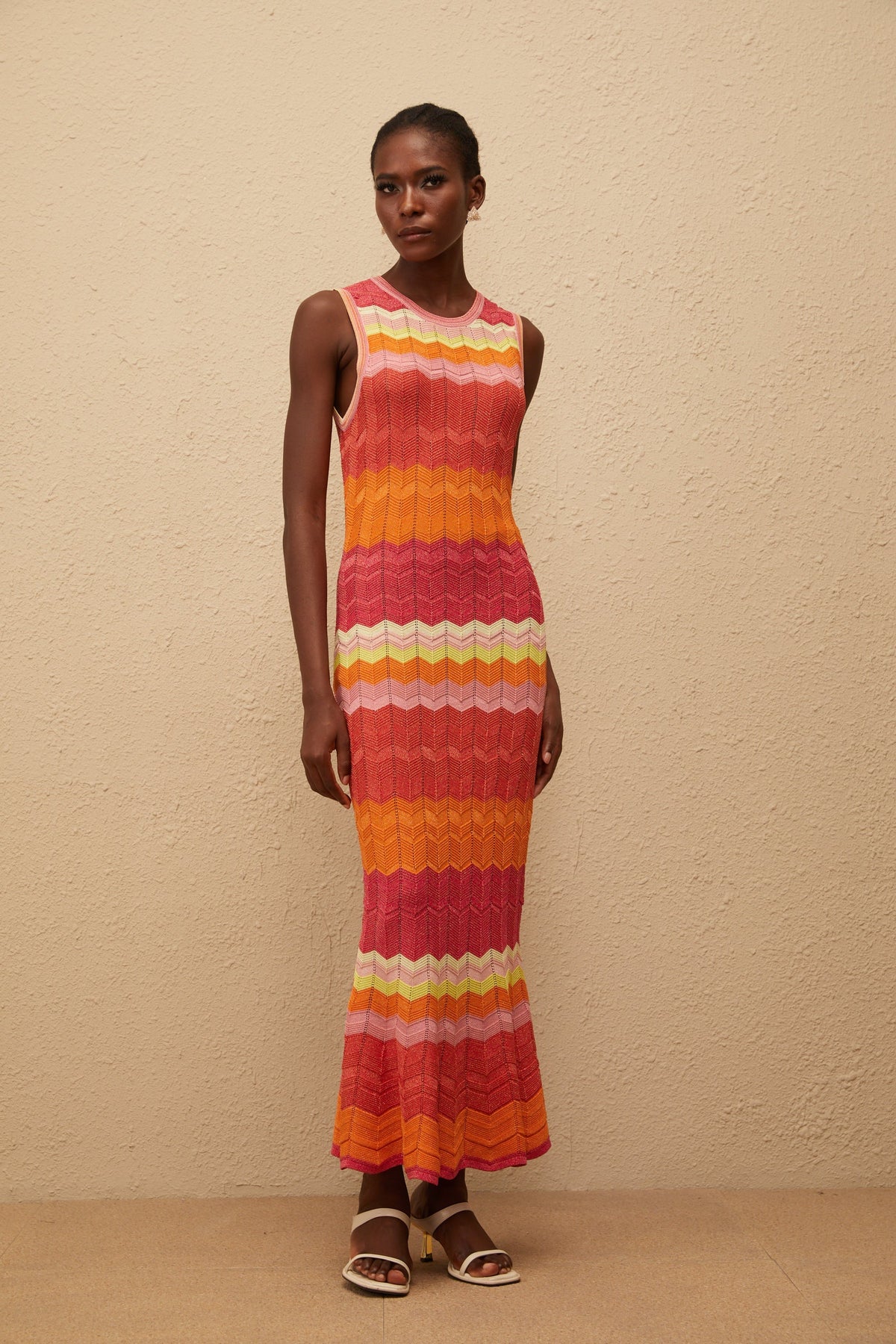 Nadège Coral Pink Wavy Knit Maxi Dress (Final Sale)