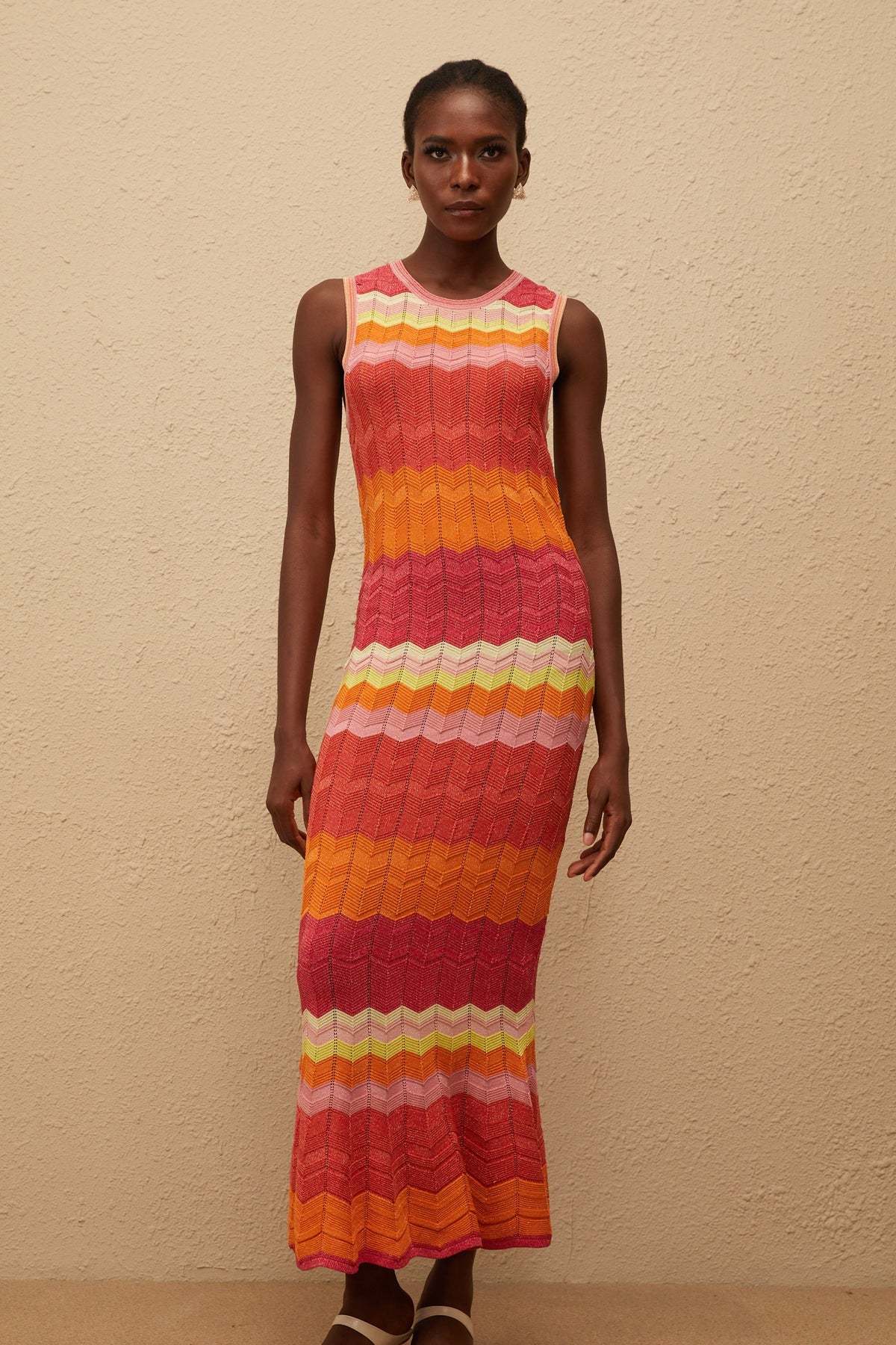 Nadège Coral Pink Wavy Knit Maxi Dress (Final Sale)