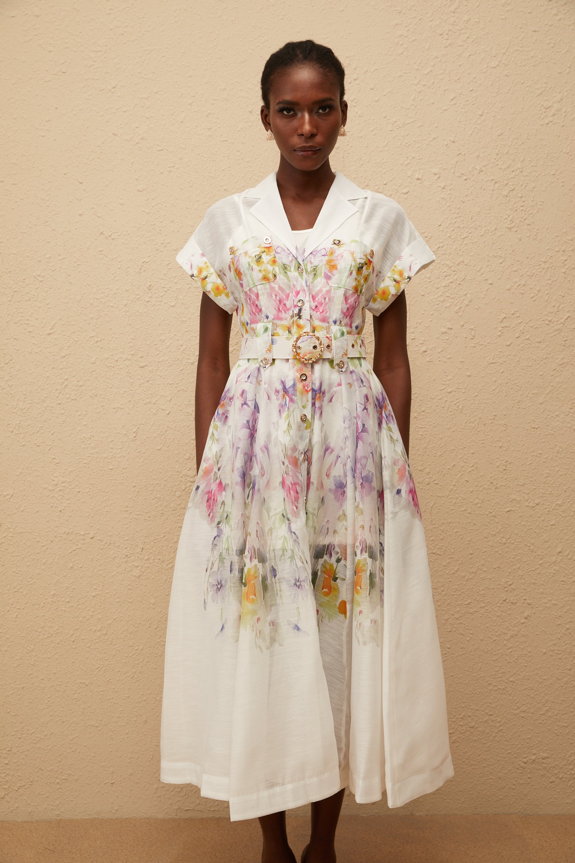 Françoise White Floral Print Midi Dress