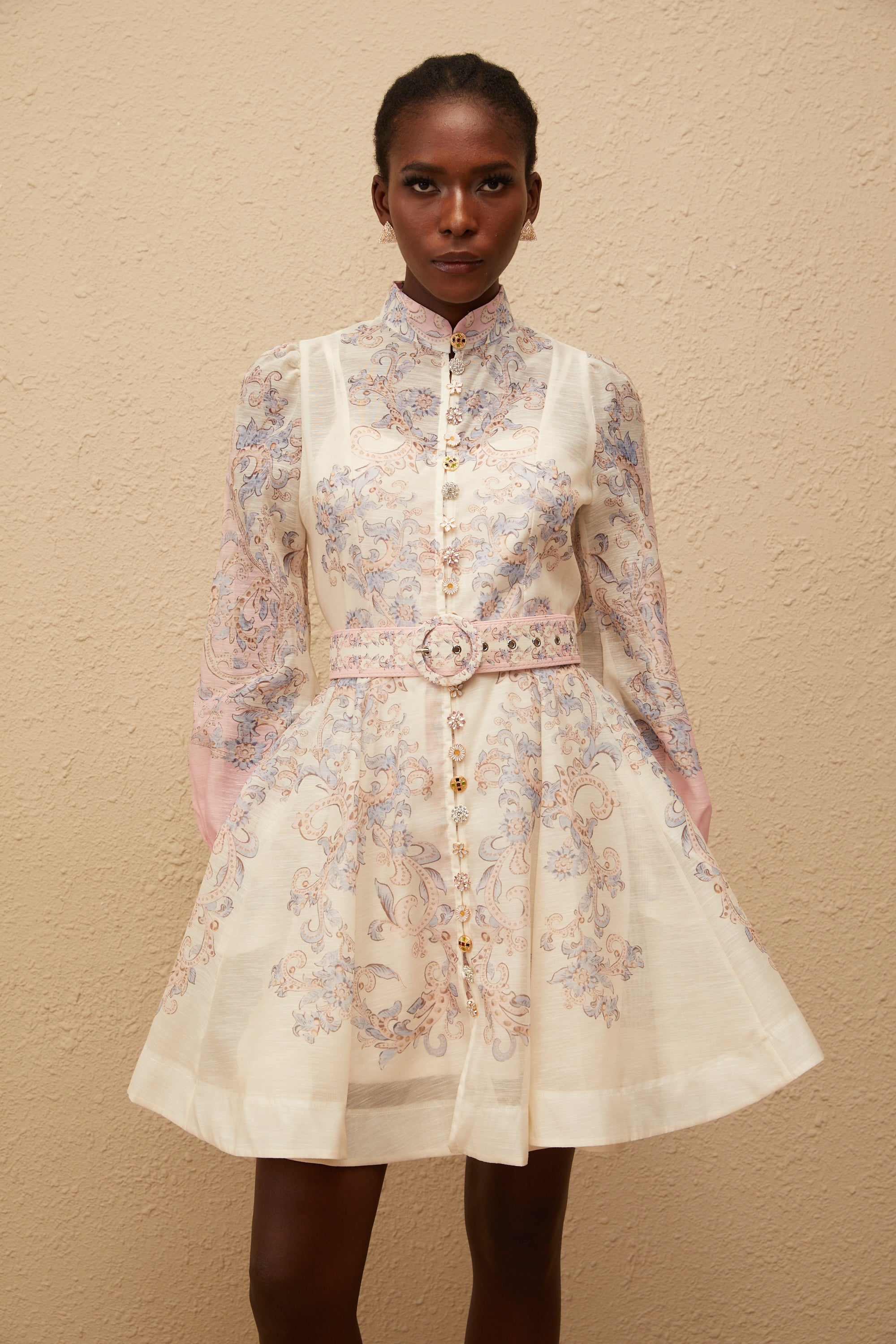 Fabienne Neutral Floral Print Mini Dress