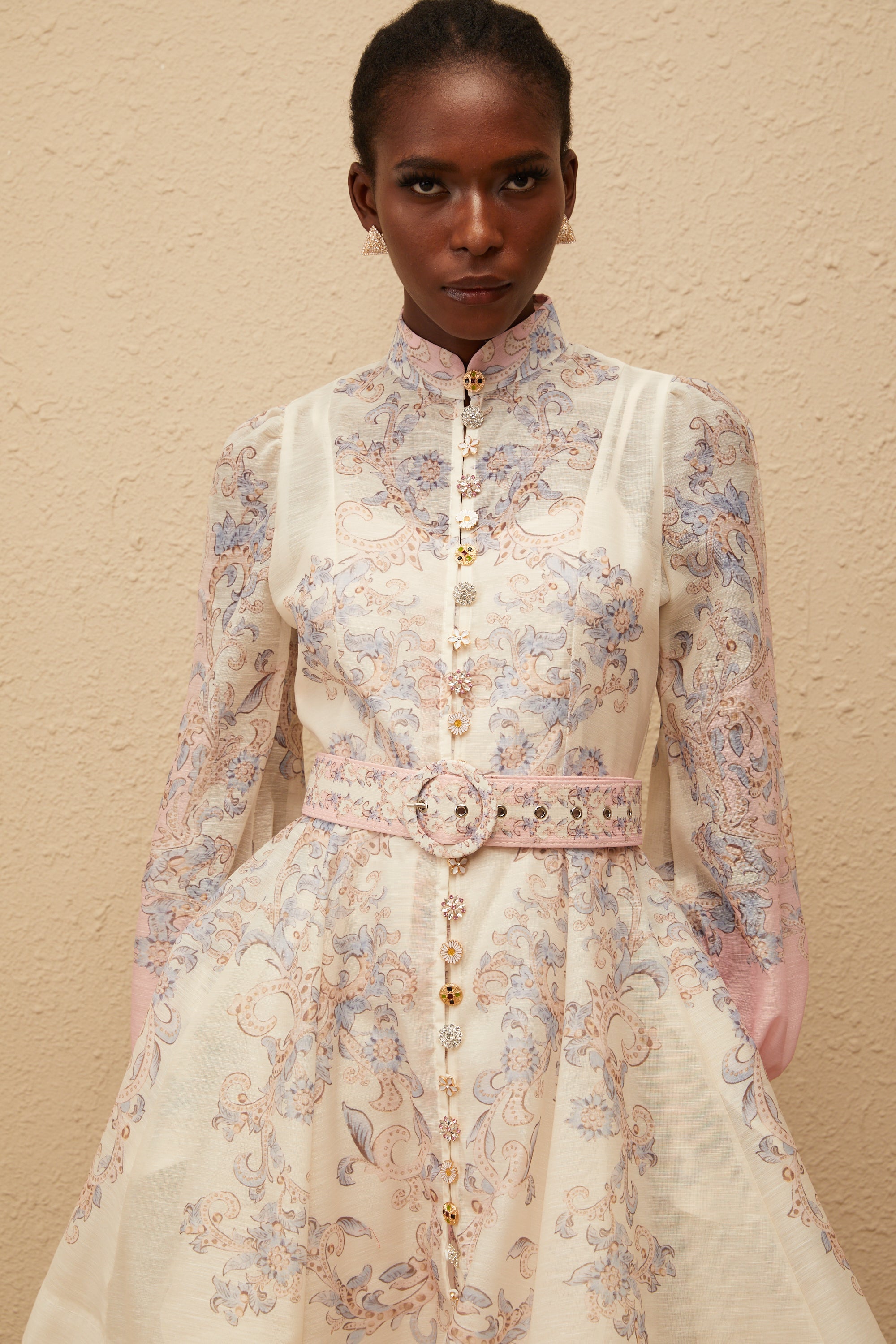 Fabienne Neutral Floral Print Mini Dress