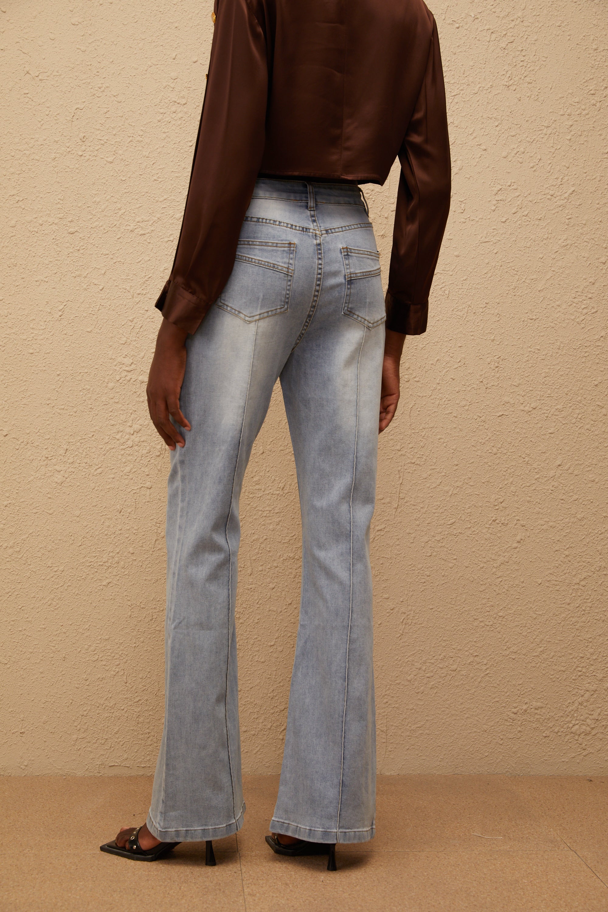 Emmanuelle Light Blue Faded Flared Jeans