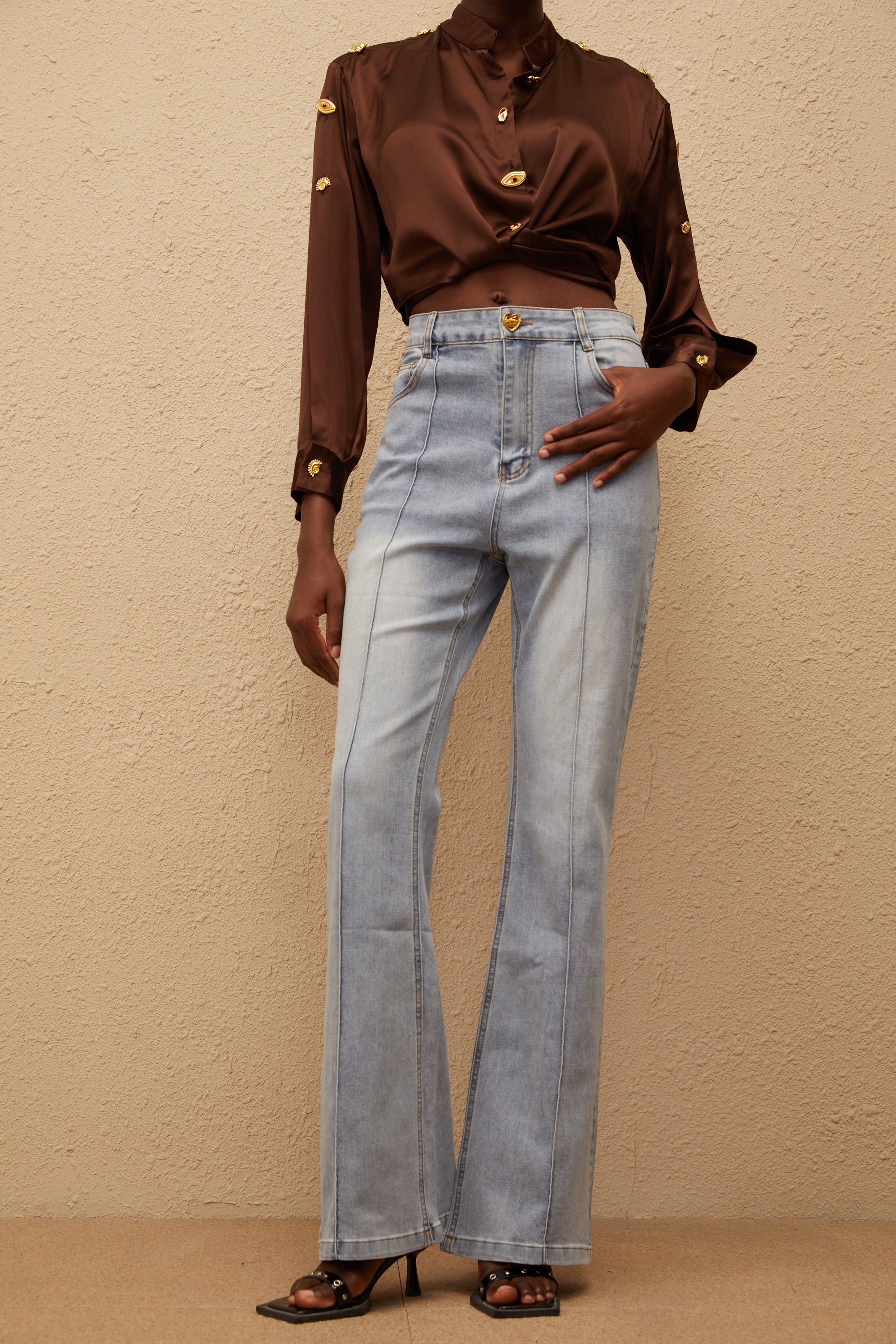 Emmanuelle Light Blue Faded Flared Jeans